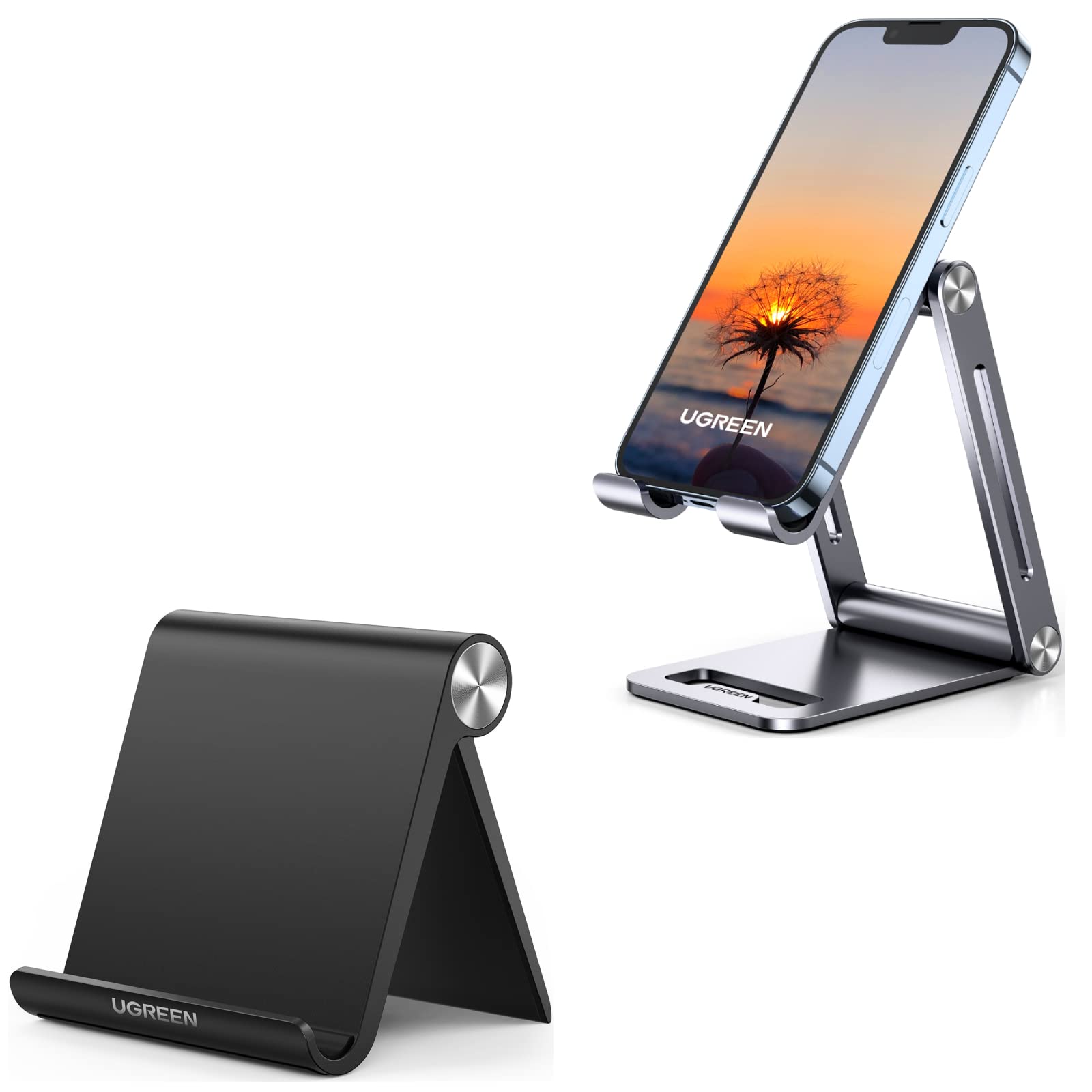 UGREEN Aluminum Phone Stand Holder - Adjustable & Sturdy Phone Stand for Desk, Compatible with iPhone 14/13/12 Pro Max, Samsung Galaxy - Perfect for Home Office, Video Calls, Watching Movies & Hands-Free Viewing