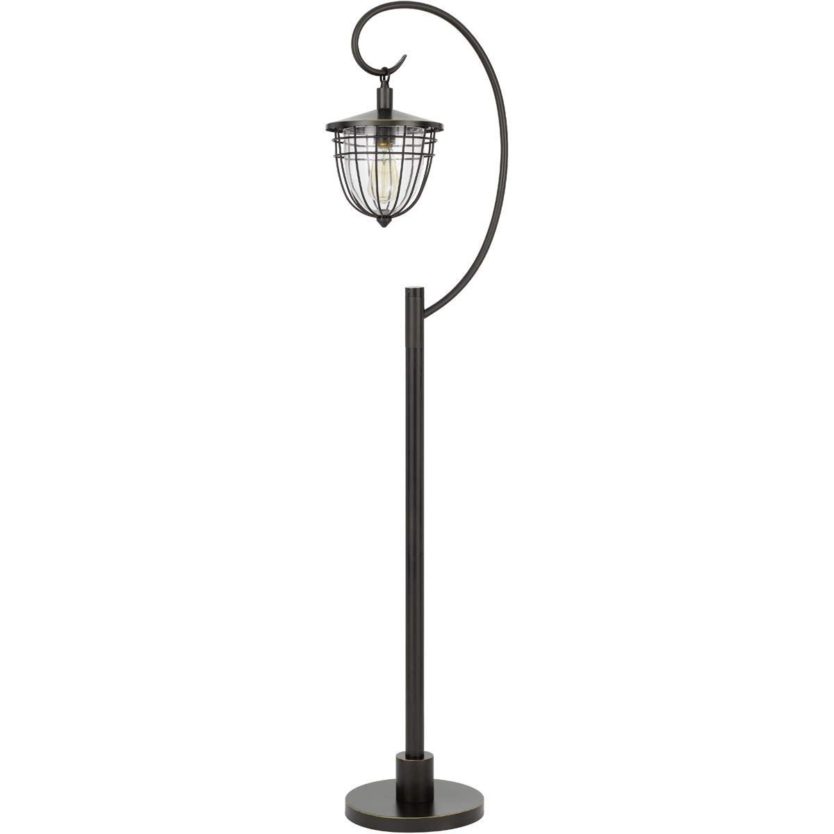 60W Alma Metal/Glass Vintage Floor Lamp with Edison Bulb - Bronze Industrial Lantern Style Lighting for Living Room, Bedroom & Patio (BO-2993FL)