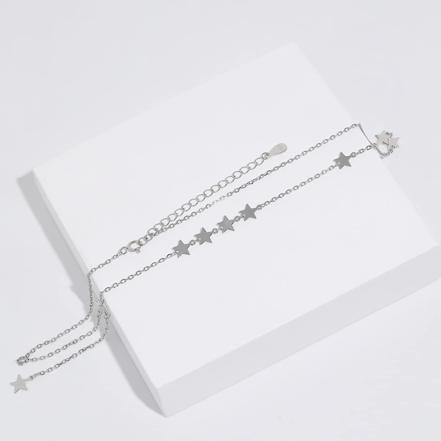 Trendy 925 Sterling Silver Layering Necklace Set for Women & Teen Girls - Adjustable 14-16 Inch Star Pendant Choker Necklace | Perfect for Layering, Everyday Wear, Gift Giving & Special Occasions