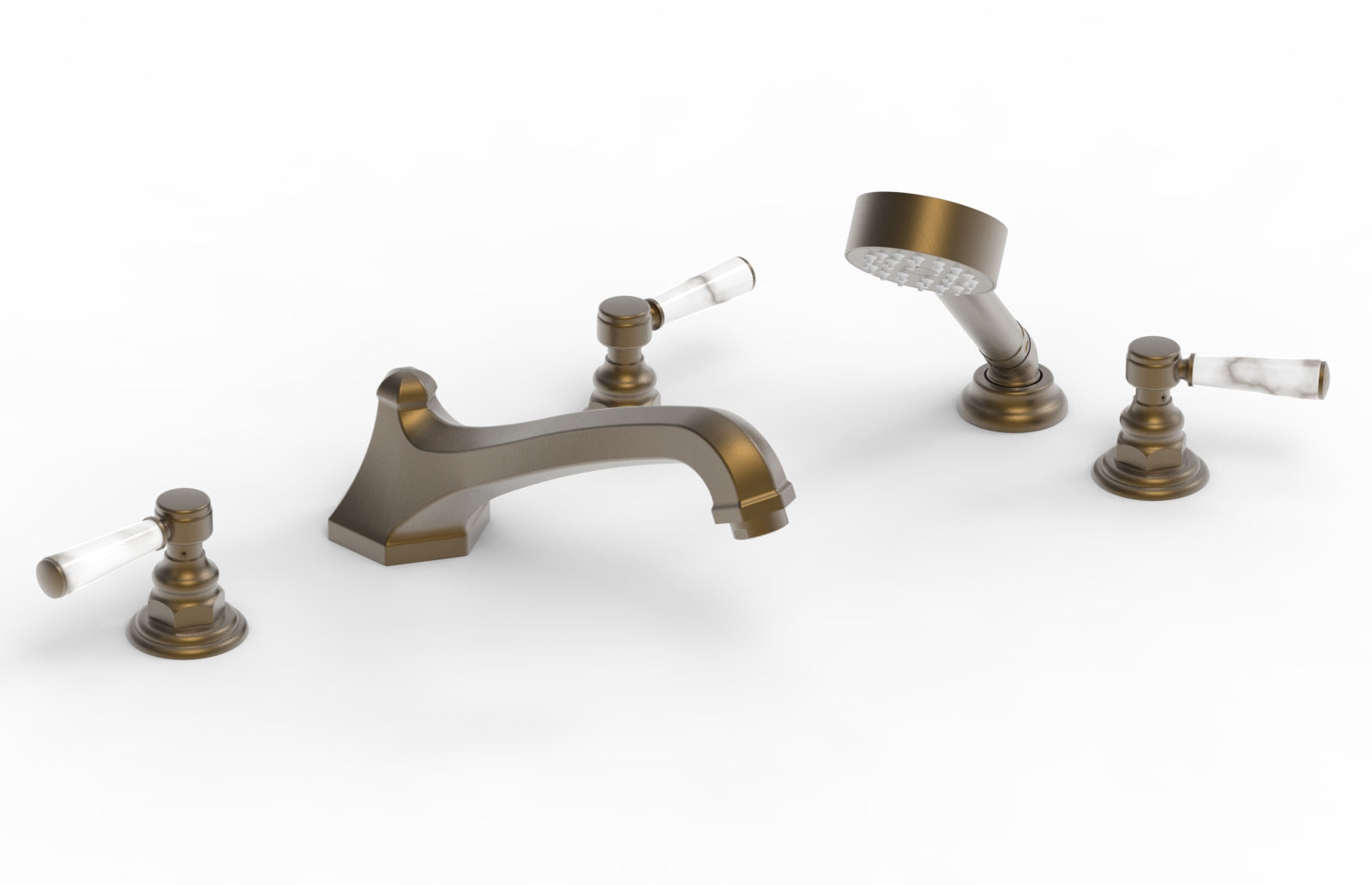HEX TRADITIONAL Deck Mount Bathtub Set with Hand Shower - White Marble Lever Handles (500 50) - Perfect for Modern Bathroom Renovations & Spa-Like Relaxation