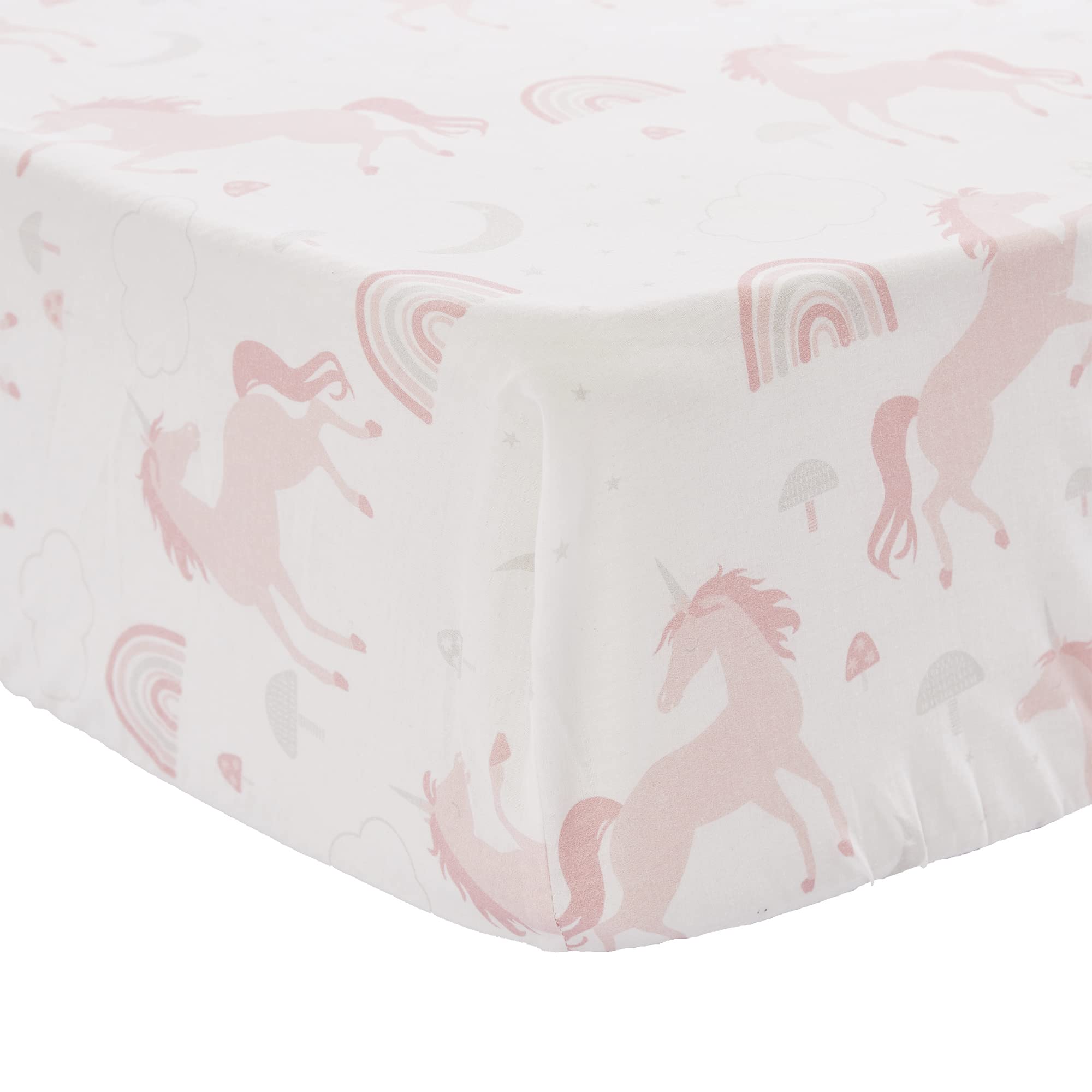 Levtex Baby Colette 5-Piece Crib Bedding Set - Grey Pink White Unicorn Nursery Collection with Quilt, Fitted Sheets, Wall Decal & Dust Ruffle | Perfect for Baby Girl's Room Decor & Newborn Gift