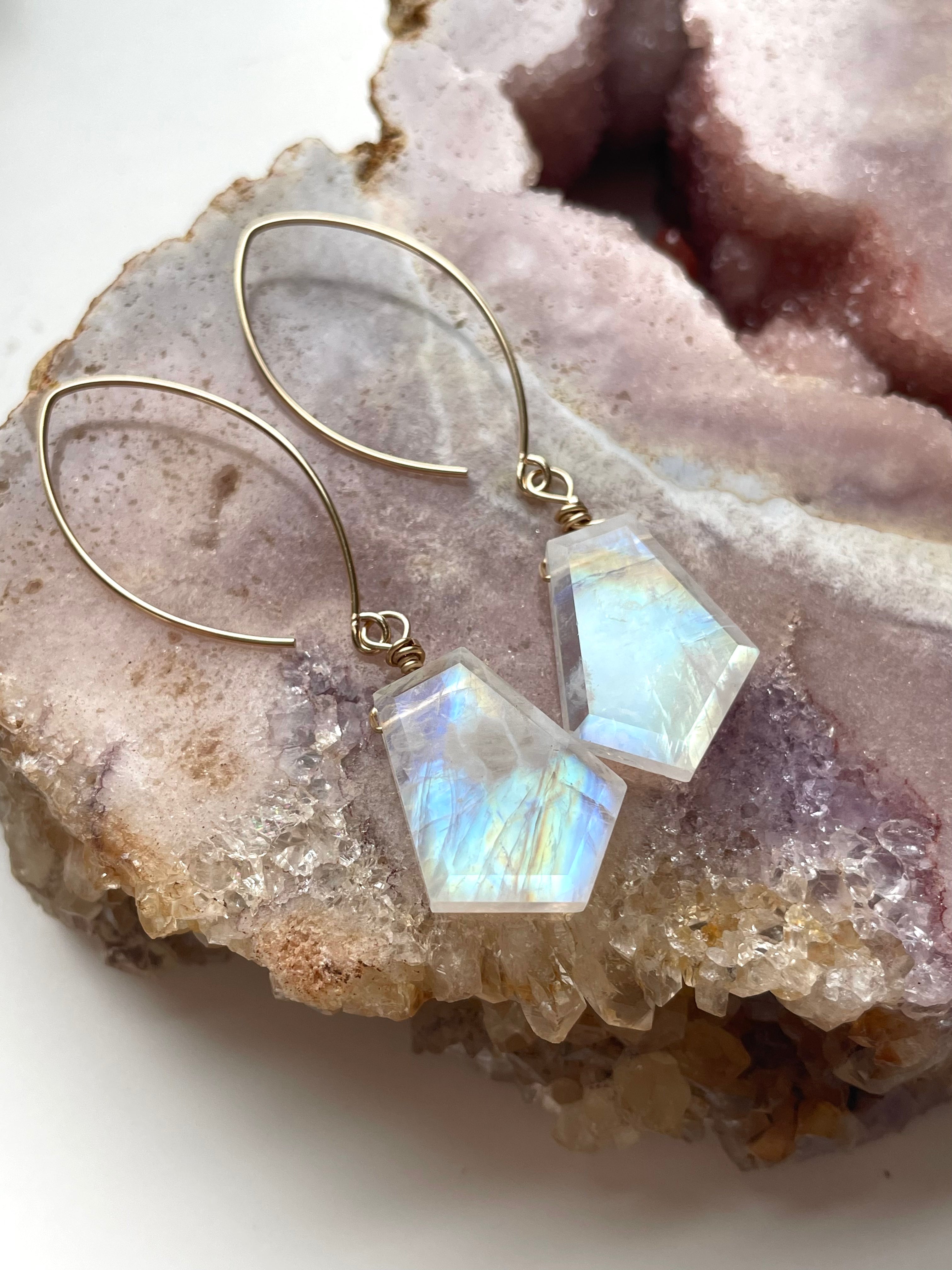 Rainbow Moonstone Drop Earrings - 14K Gold June Birthstone Jewelry for Women - Perfect for Weddings, Parties & Special Occasions