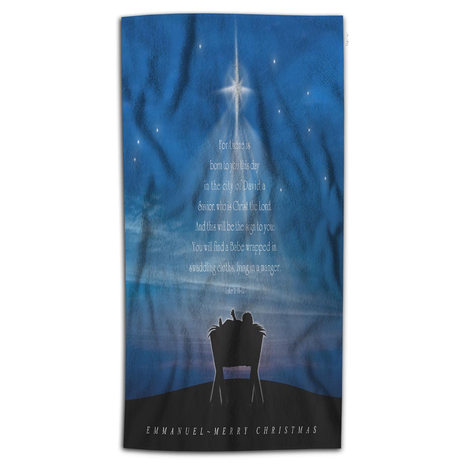 Nativity Scene Hand Towel - Baby in The Manger Christmas Tree Shape with Scriptures, 15x30 Inch Bathroom & Kitchen Towel for Holiday Decor, Gift, Hand & Face Washcloth