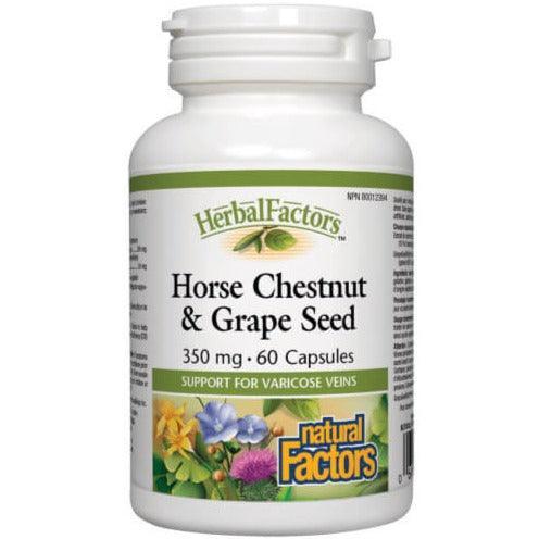 Natural Factors Horse Chestnut & Grape Seed Extract 350mg - 60 Capsules for Circulation Support & Leg Comfort | Herbal Supplement for Varicose Veins & Swelling Relief