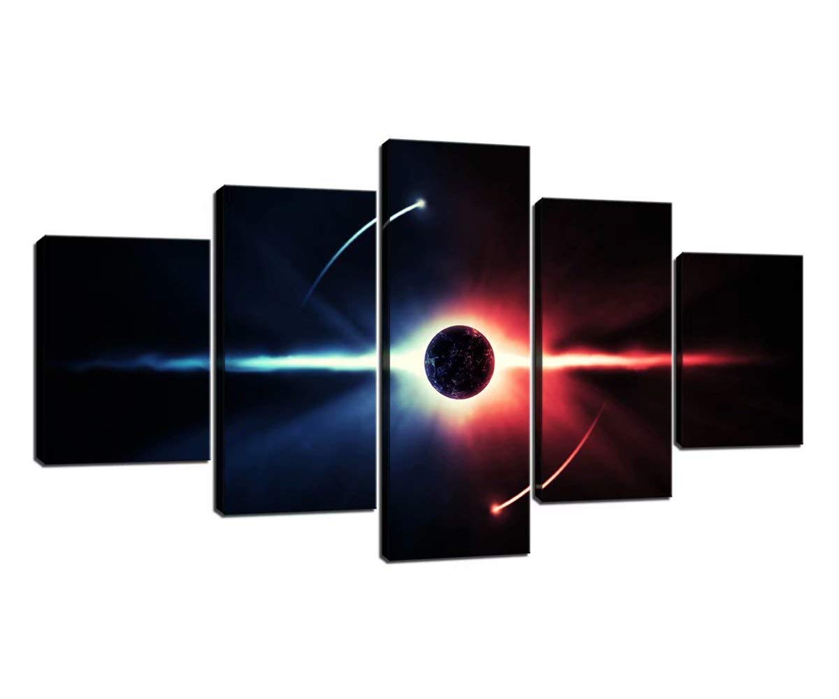 5-Panel Space Universe Wall Art Canvas Prints - HD Earth & Galaxy Decor for Living Room, Bedroom & Office - Stretched & Framed Ready to Hang Home Decor