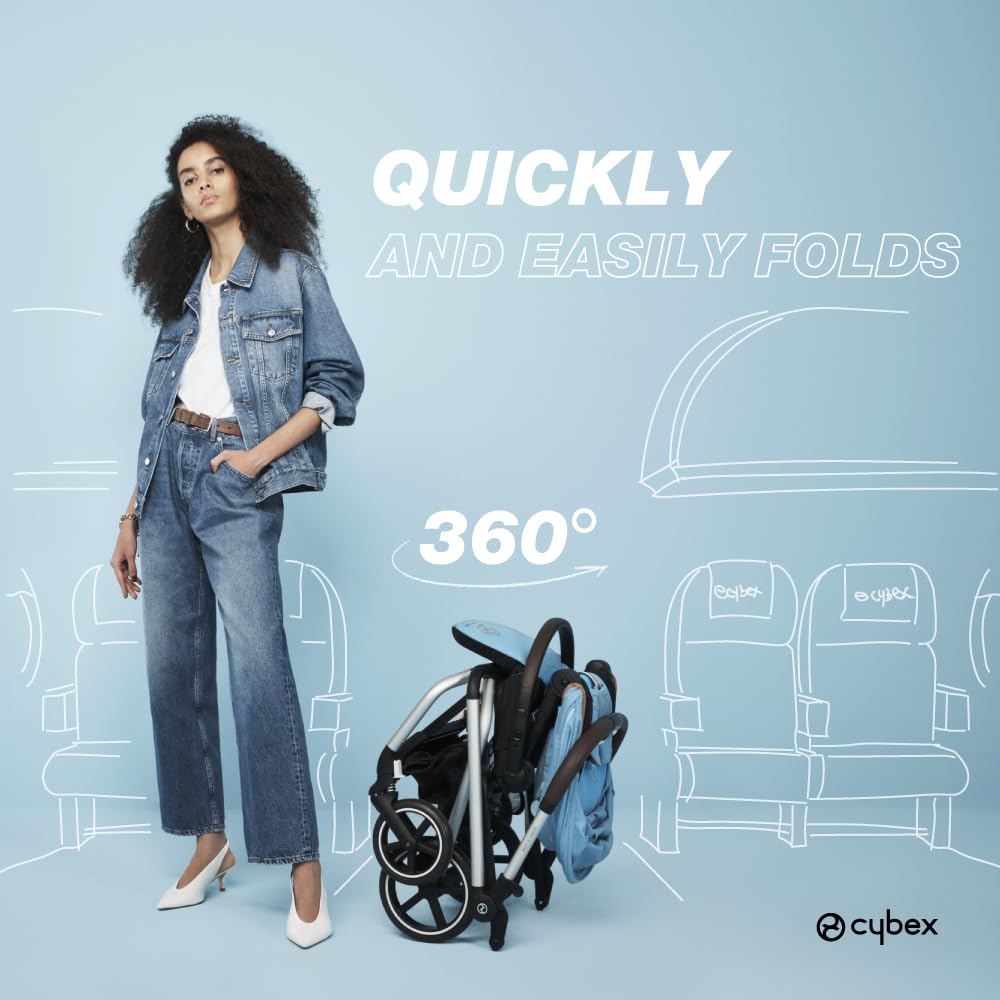 CYBEX Eezy S Twist +2 V2 360° Rotating Baby Stroller for Infants 6 Months+ | Lightweight Compact Travel Stroller | Compatible with CYBEX Car Seats (Fog Grey) | Perfect for Shopping, Travel & City Walks