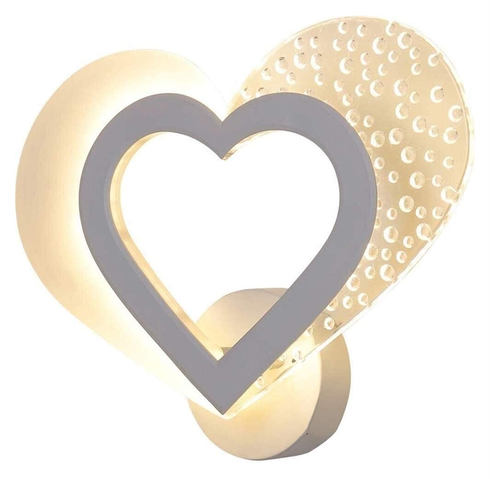 PQQ LED Heart-Shaped Wall Sconce - Warm White Acrylic Wall Lamp for Bedroom, Living Room & Hallway - Romantic Home Decor & Art Deco Lighting for Bedside, Aisle & Nursery