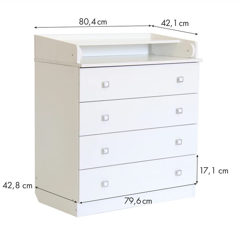 Avanti Trendstore Elly White Laminated Wood Dresser with 4 Spacious Drawers, 80.4