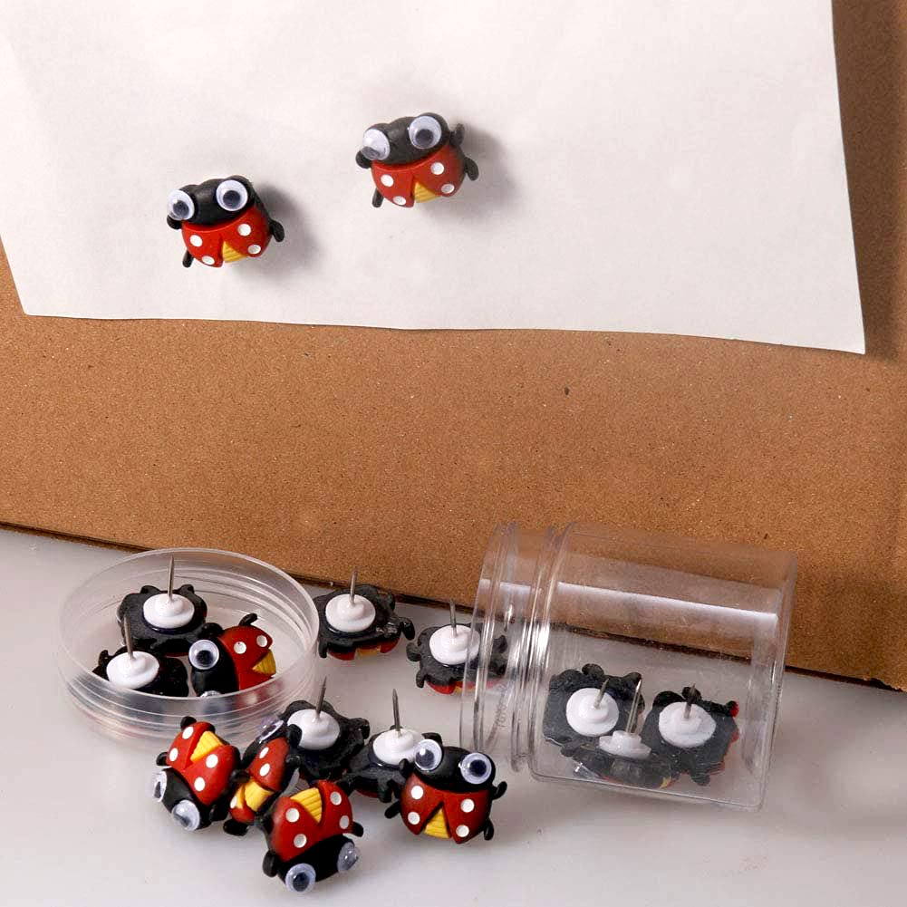 17 Pieces Cute Cartoon Animal Push Pins - Creative Ladybug Shaped Thumb Tacks for Cork Board, Whiteboard, Bulletin Board, Photo Wall, Map - Perfect for Home Office, Classroom & DIY Projects