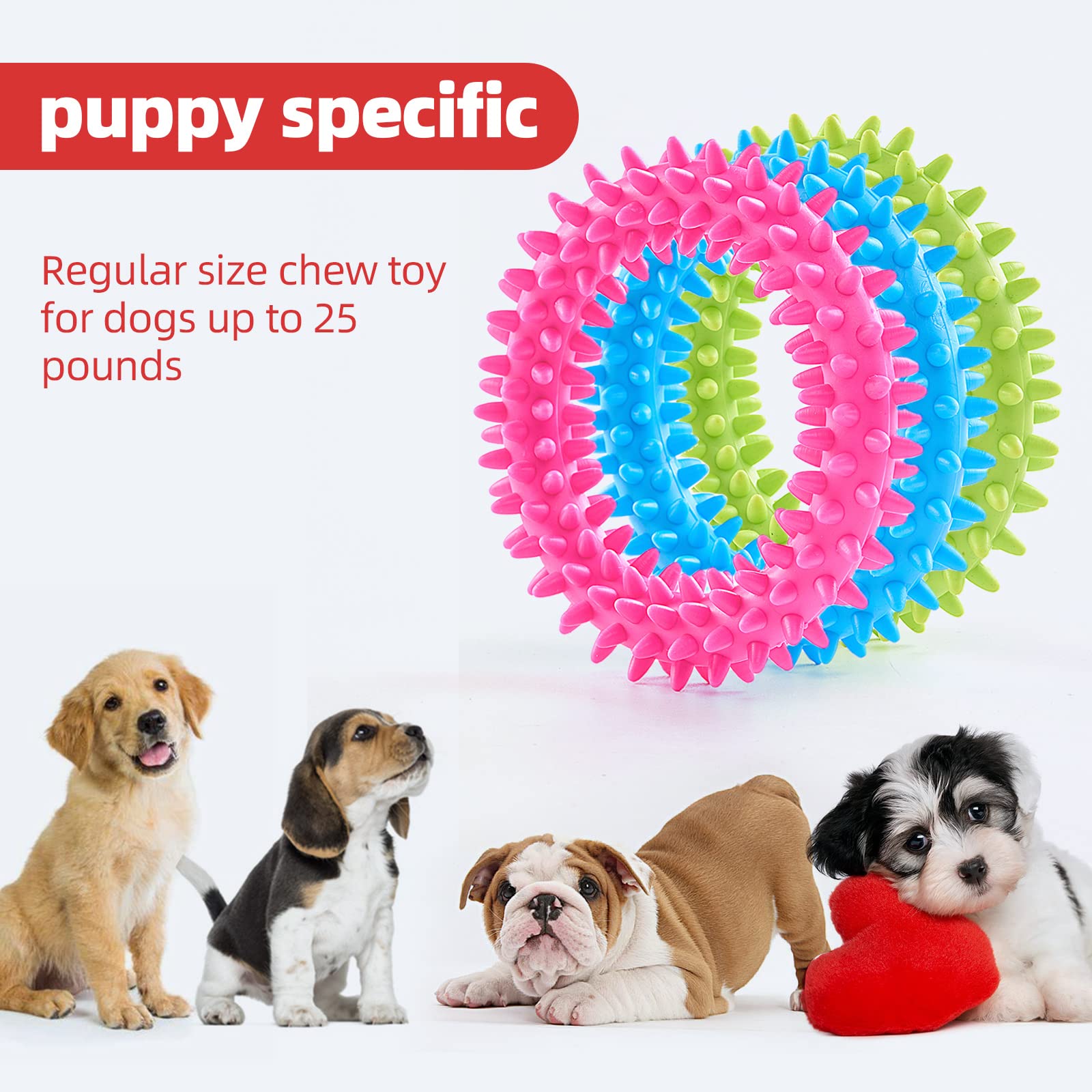 Hurray 3 Pack Puppy Teething Chew Toys - Relieve Itching, Clean Teeth, Durable Rubber Dental Chew for Small Dogs & Puppies Up to 15 lbs - Perfect for Teething Relief and Indoor Playtime