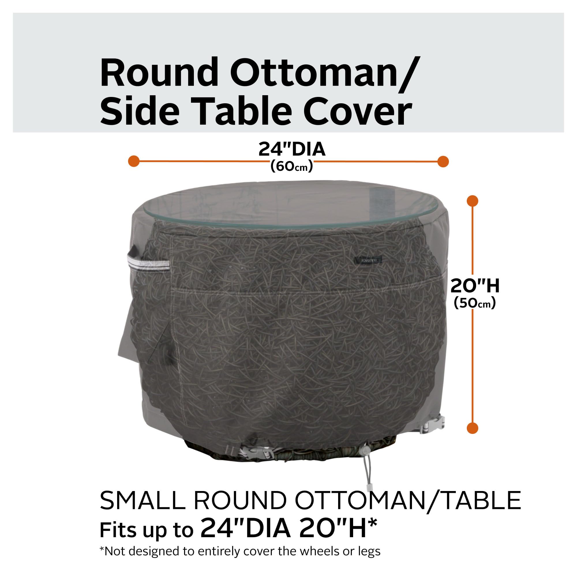 Classic Accessories Ravenna 24-Inch Round Water-Resistant Patio Ottoman Cover - Durable Outdoor Furniture Protector for All Seasons