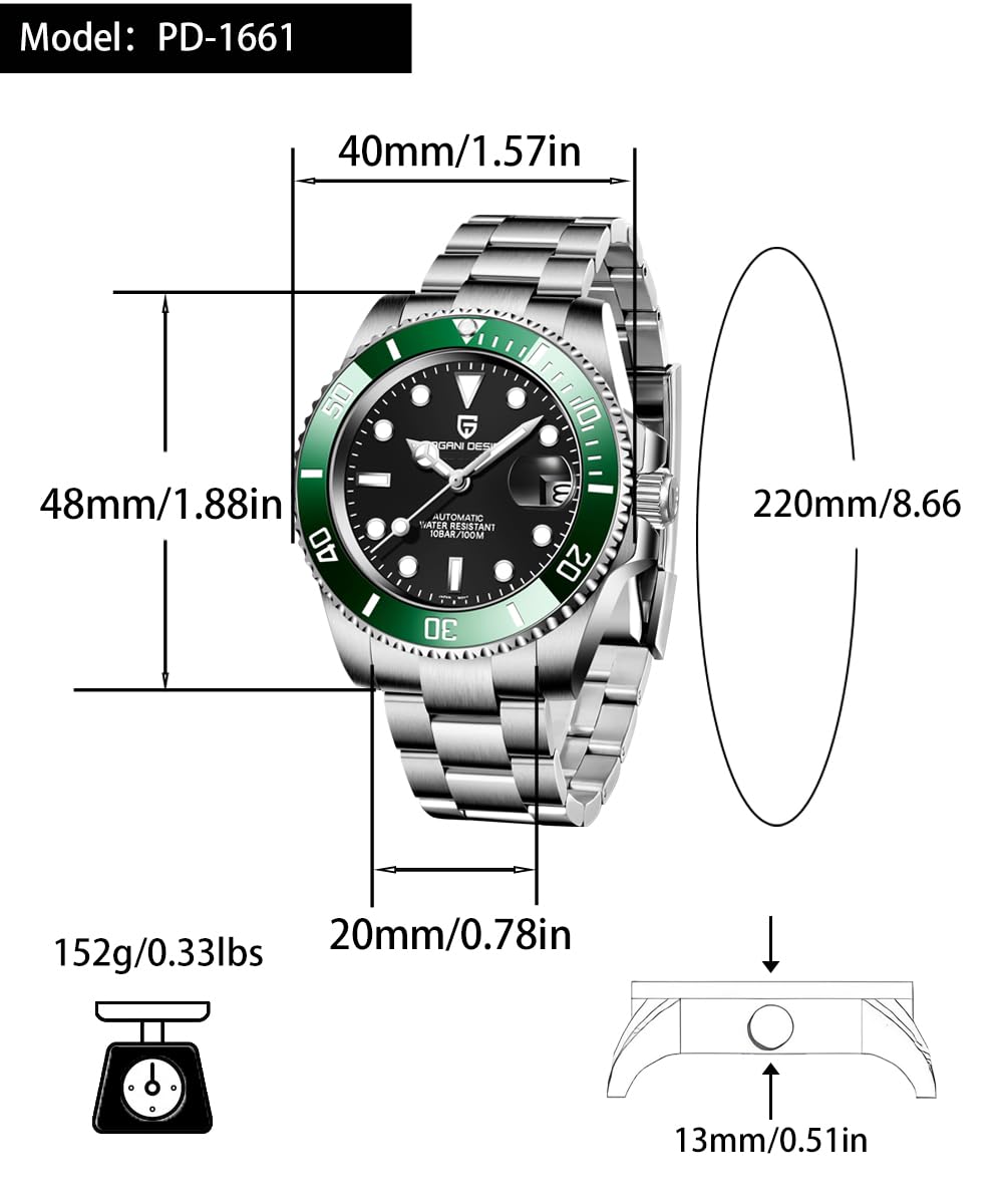 Pagani Design Men's Automatic Watch with Japanese Movement - Stainless Steel Waterproof Luminous Calendar Watch for Business, Casual & Outdoor Activities