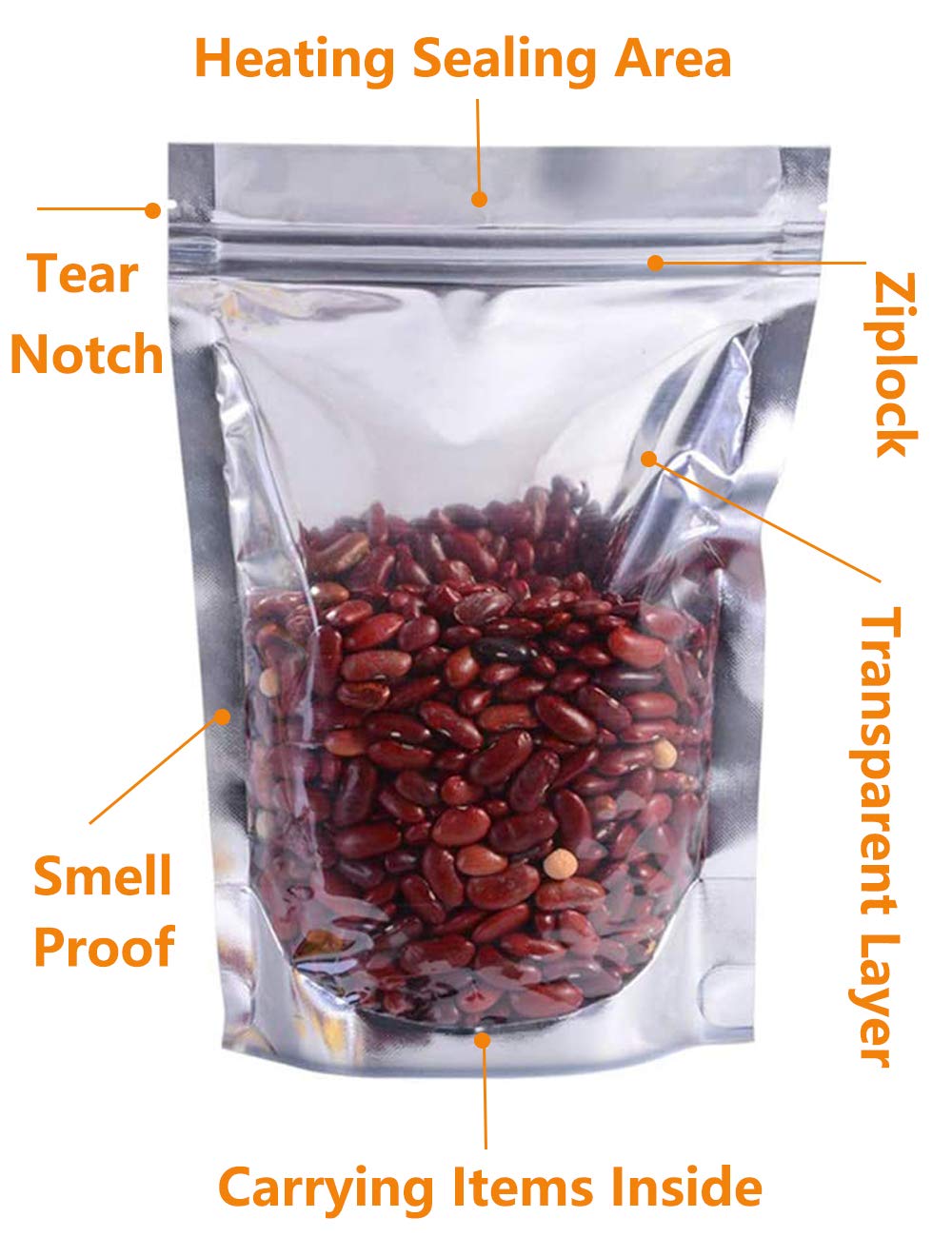 100PCS Stand Up Aluminum Foil Bags - Smell Proof & Reclosable Airtight Food Storage Pouches with Ziplock for Snacks, Coffee, Beans, Nuts | Ideal for Kitchen, Camping, Travel & Bulk Food Preservation