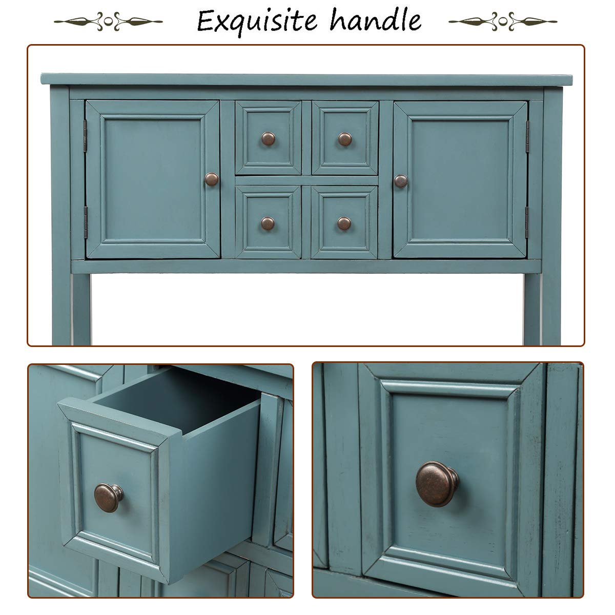 Cambridge Series Dark Blue Buffet Table - Mytunes Sideboard with Bottom Shelf, Entryway Console & Dining Room Server for Living Room, Hallway & Home Decor