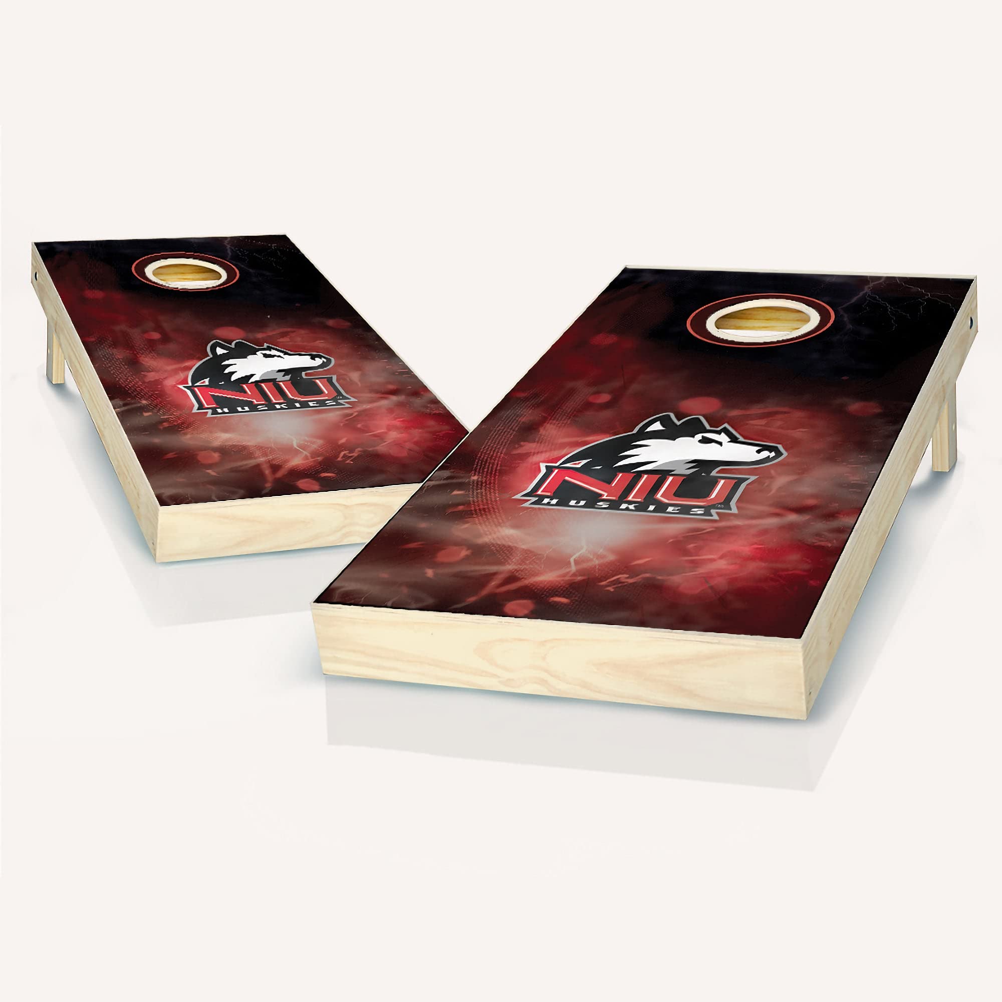 Premium Wooden Cornhole Game Set - 2 Boards & 8 Bean Bags for Outdoor Tailgating, Backyard Parties, and BBQ Events - Northern Illinois Smoke Design