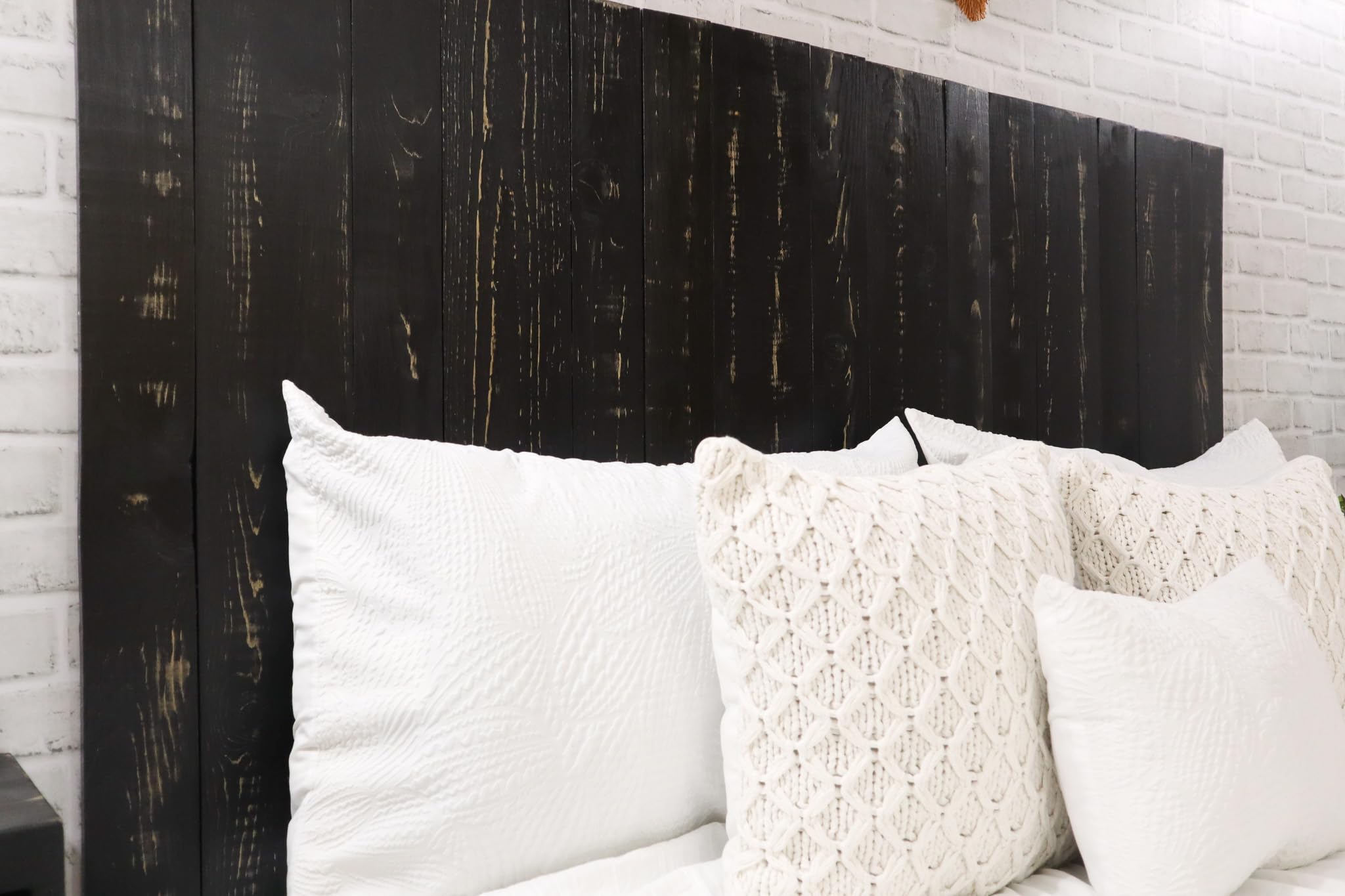 Rustic Weathered Solid Wood Barn Wall Headboard - Black, Smooth Finish, Anti-Shake Design, California King Size - Perfect for Farmhouse, Industrial & Bedroom Decor
