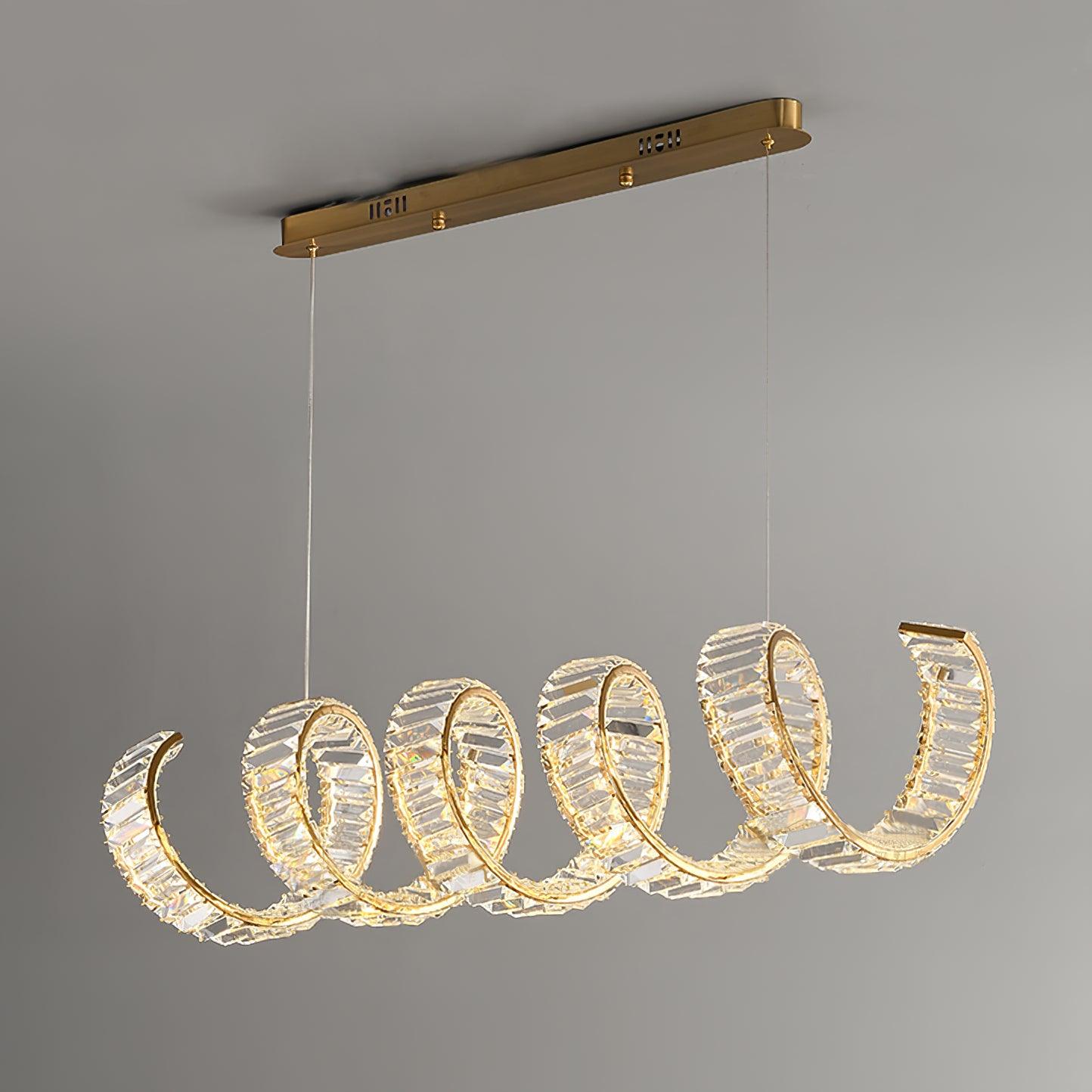 Elegant Curved LED Chandelier - Modern Crystal Ceiling Light Fixture for Dining Room, Living Room & Bedroom | Energy-Efficient Dimmable Lighting for Home Decor