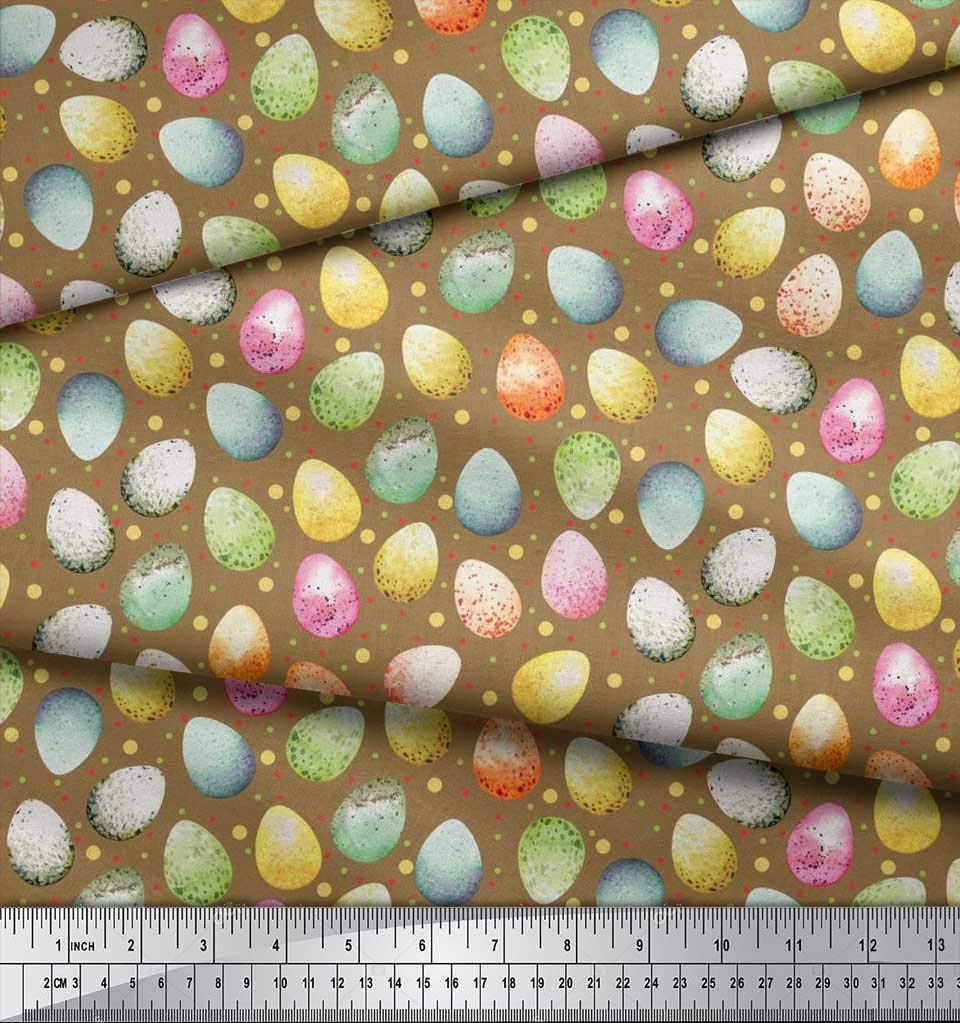 Soimoi 100% Cotton Voile Fabric - Brown Easter Egg Print - 56