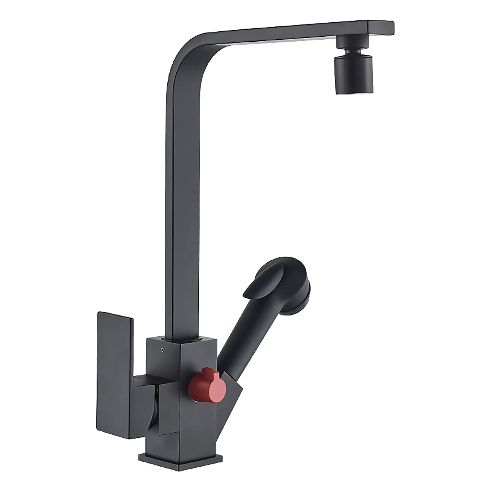 JMFHCD Black Kitchen Faucet with Pull Down Sprayer - High Arc Single Handle Brass Water Mixer Tap for Sink, 360° Swivel Spout & Multi-Function Spray Modes (Hot/Cold Water) - Perfect for Modern Kitchens, Restaurant Prep Areas & RV Camping