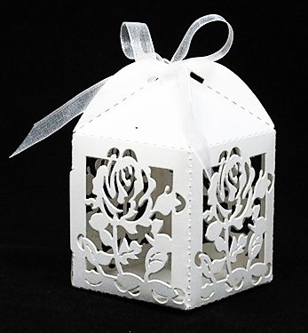 Elegant White Rose Die-Cut Favor Boxes - 12 Pack | Wedding, Baby Shower & Party Decorations | Perfect for Candy, Gifts & Small Favors
