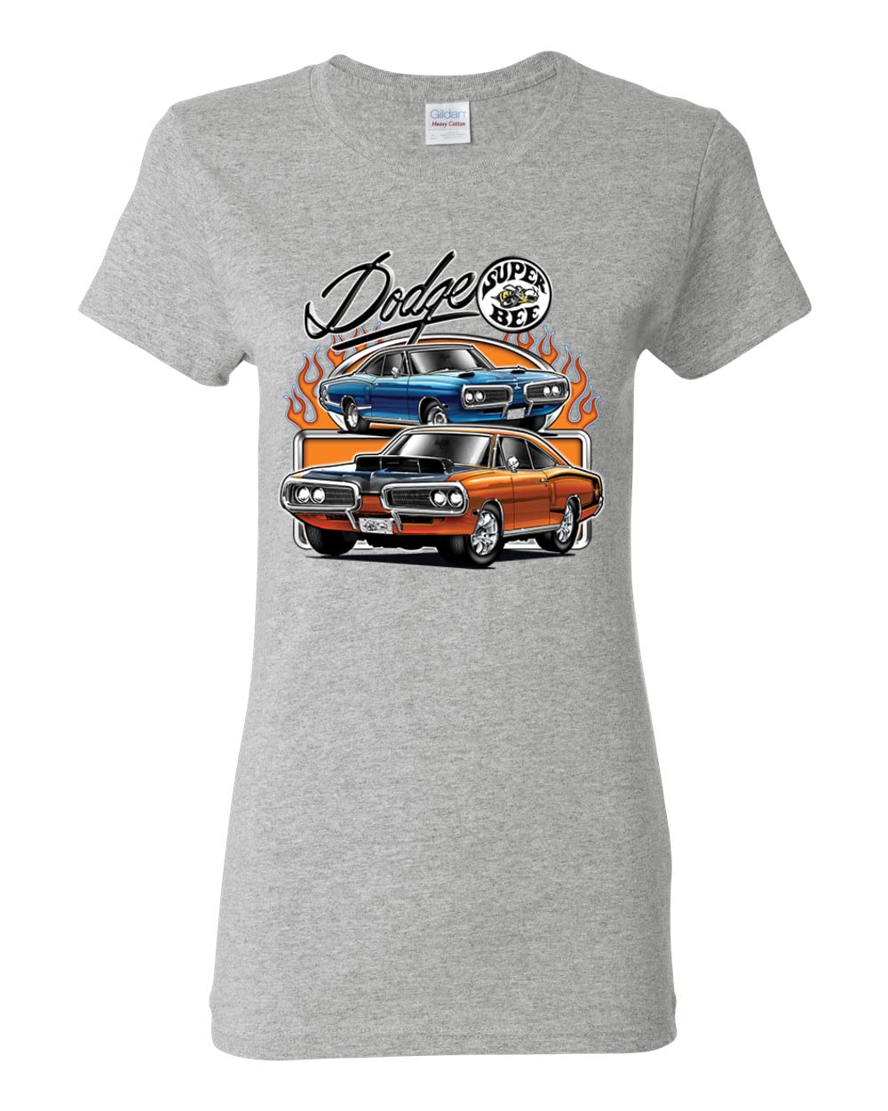 Flaming Dodge Super Bee Muscle Car Graphic T-Shirt for Women | Retro Vintage Automotive Tee | Casual Streetwear & Car Enthusiast Fashion