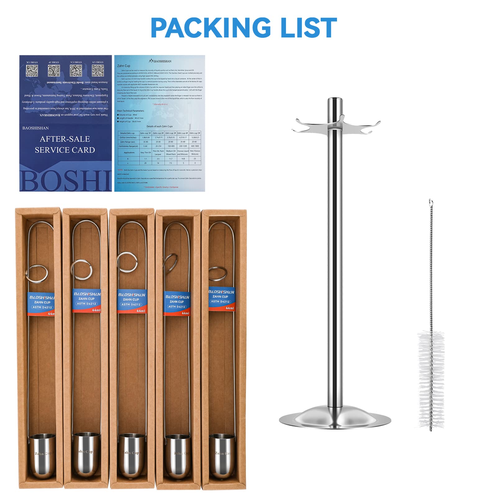 BAOSHISHAN Zahn Cup Viscosity Cup Set #1-#5, 44ml Stainless Steel Flow Viscometer for Paint, Oil, Coating - Perfect for Automotive, Industrial & DIY Finishing Projects