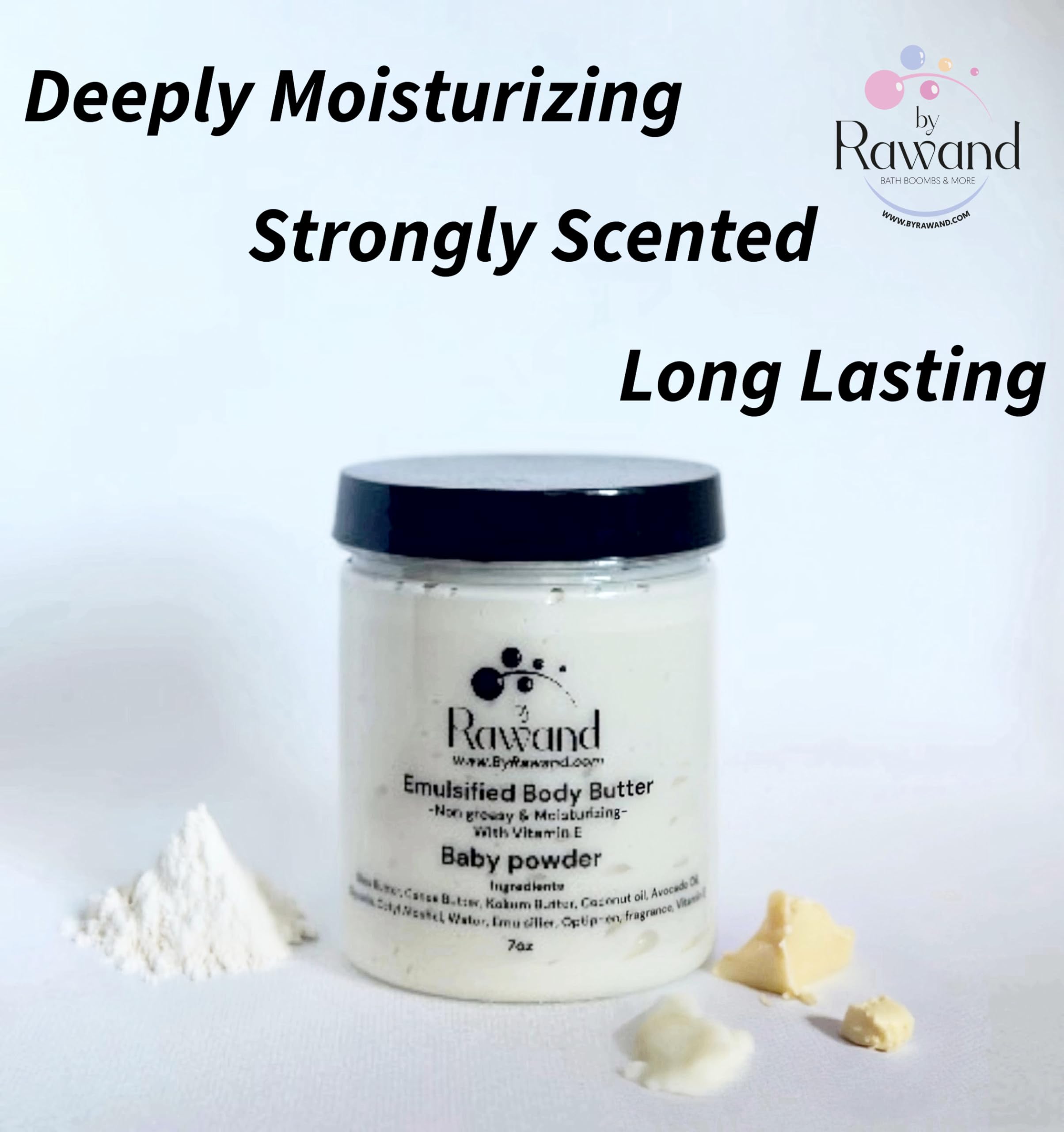 Organic Handmade Baby Powder Body Buttercream with Shea & Cocoa Butter - Natural Oils, Non-Greasy, Ultra Moisturizing for Sensitive Skin | Perfect for Newborns, Baby Massage & Dry Skin Care (White Baby Powder Scent)