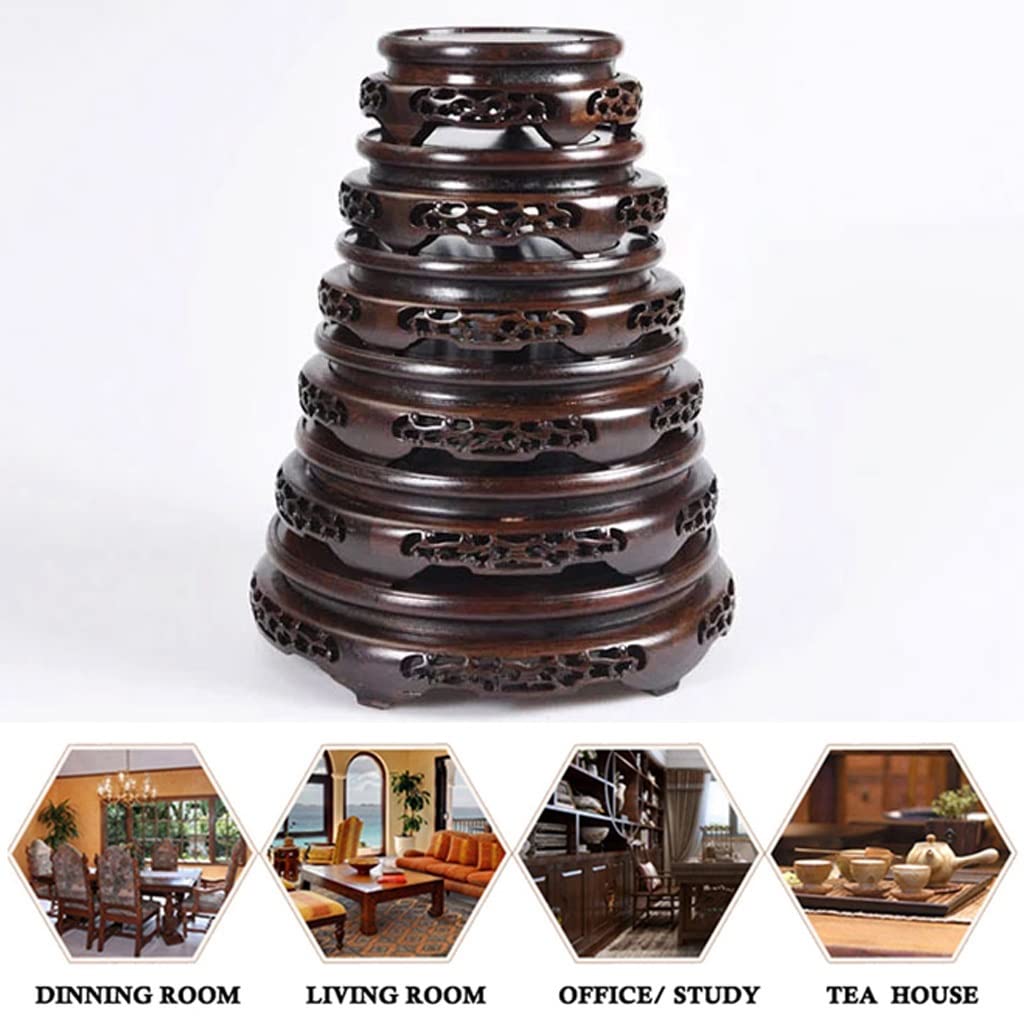 Handcrafted Wooden Round Base Vase Stand - Oriental Display Stand for Lamps, Teapots & Plants - Non-Rotatable Stable Home Decor (Brown, Size XS) | Perfect for Boho Home Decor, Tea Ceremonies & Shelf Displays