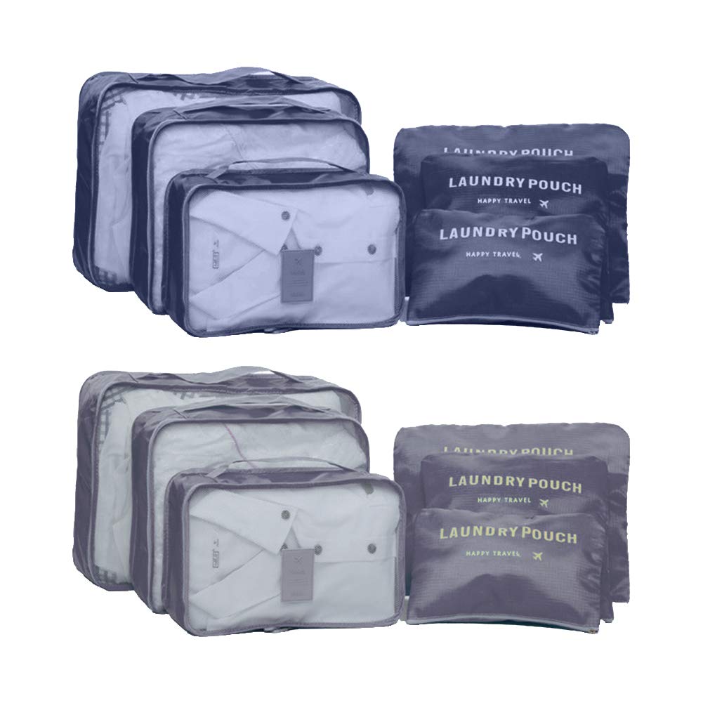 6-Piece Multi-Size Packing Cubes Set - Lightweight Travel Organizer Bags for Suitcases (Dark Blue & Gray) | Perfect for Business Trips, Vacations & Weekend Getaways
