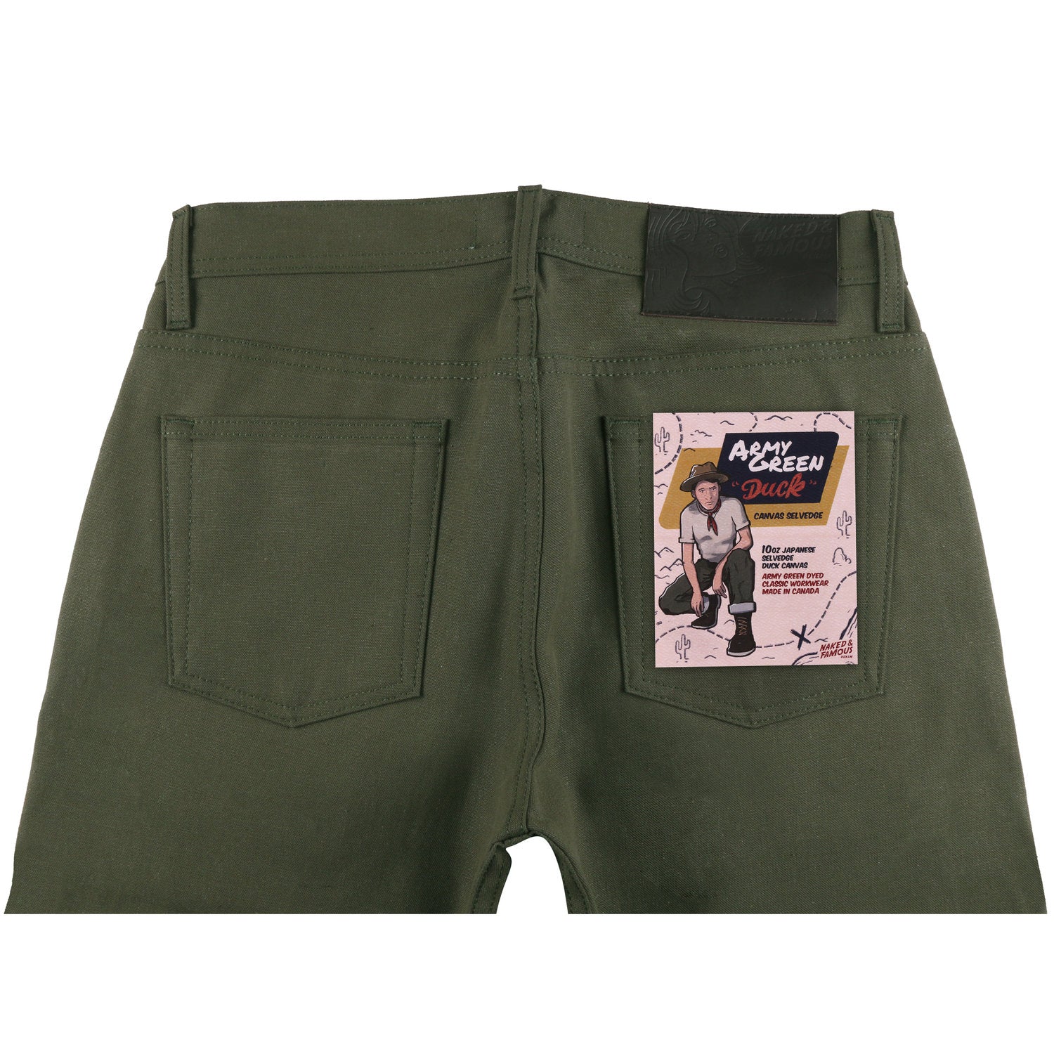 Naked & Famous Army Green Duck Canvas Selvedge Denim Jeans for Men - True Guy Fit, Durable Workwear & Casual Style for Everyday Wear