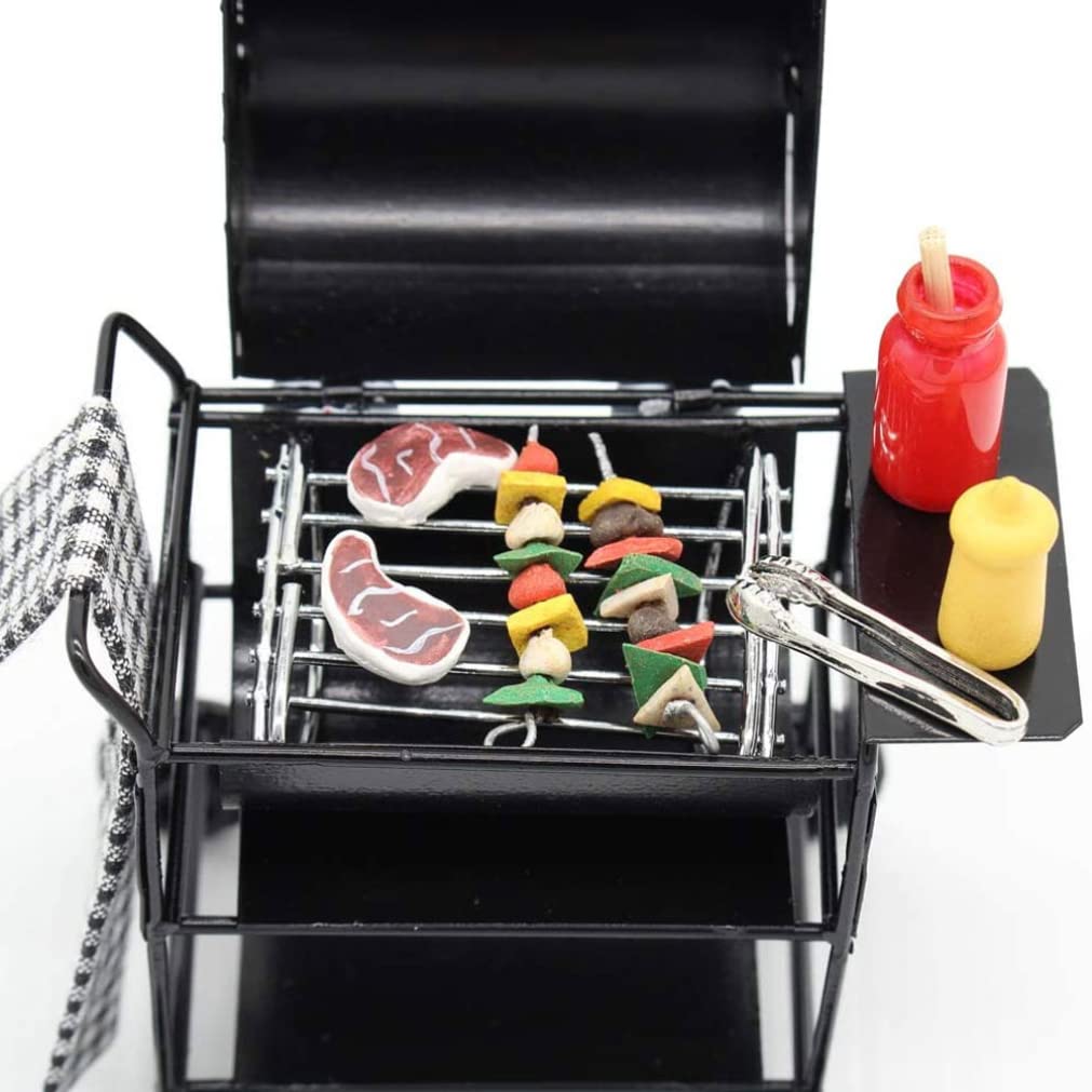 Miniature Dollhouse Kitchen Furniture Set - BBQ Grill, Roasting Oven & Food Accessories for Pretend Play | Perfect for Dollhouse Decor, Kids Role Play & Collectors Display