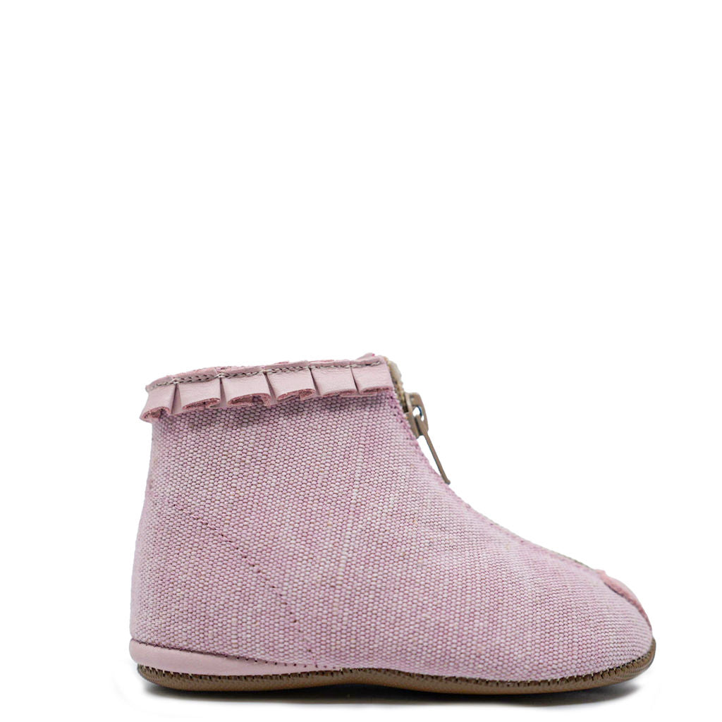 Pepe Rosa Women's Linen Ruffle Zipper Bootie - Comfortable Summer Ankle Boots for Casual Outings & Boho Fashion