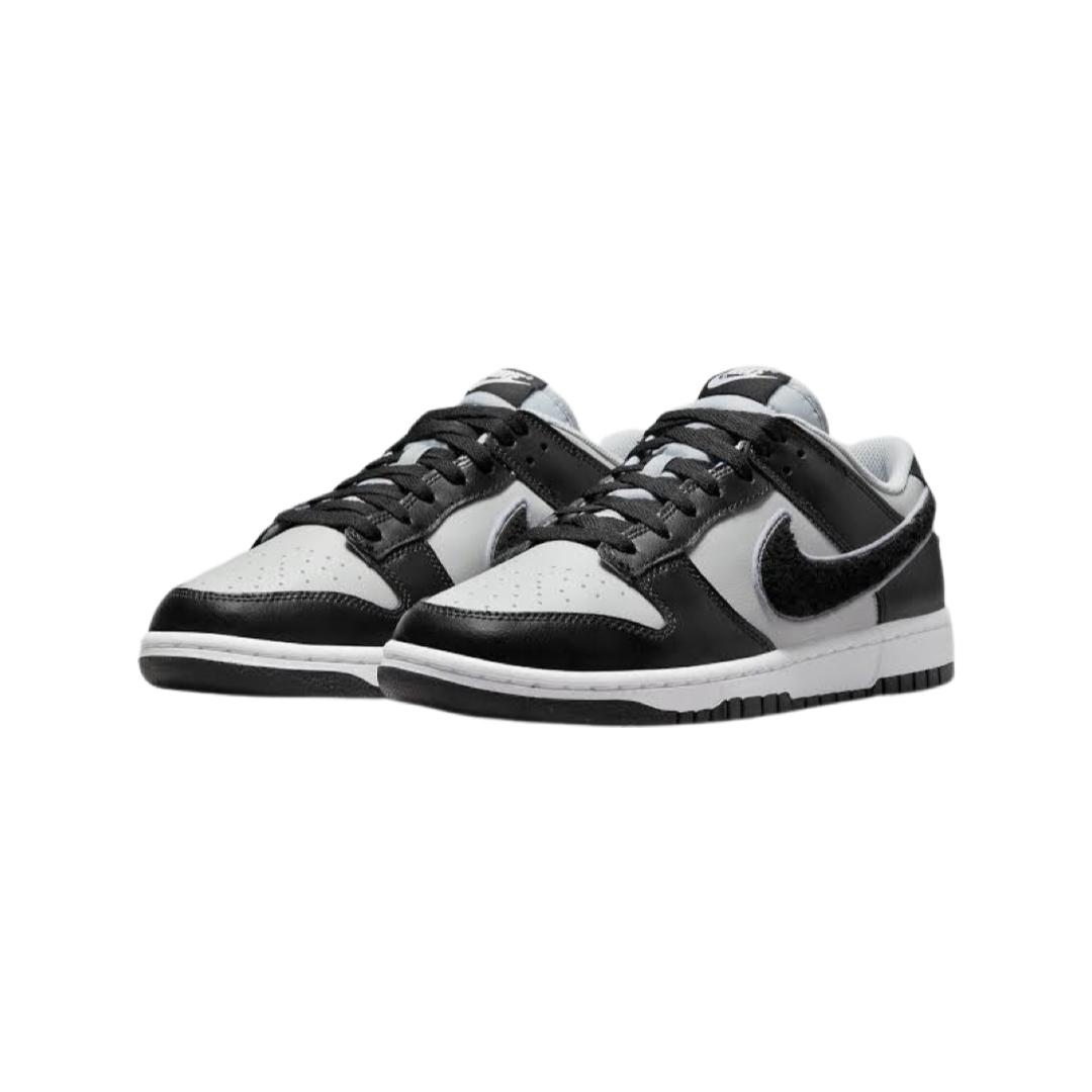 Nike Dunk Low Chenille Swoosh Sneakers - Black Grey White Colorway - Perfect for Streetwear & Casual Outfits