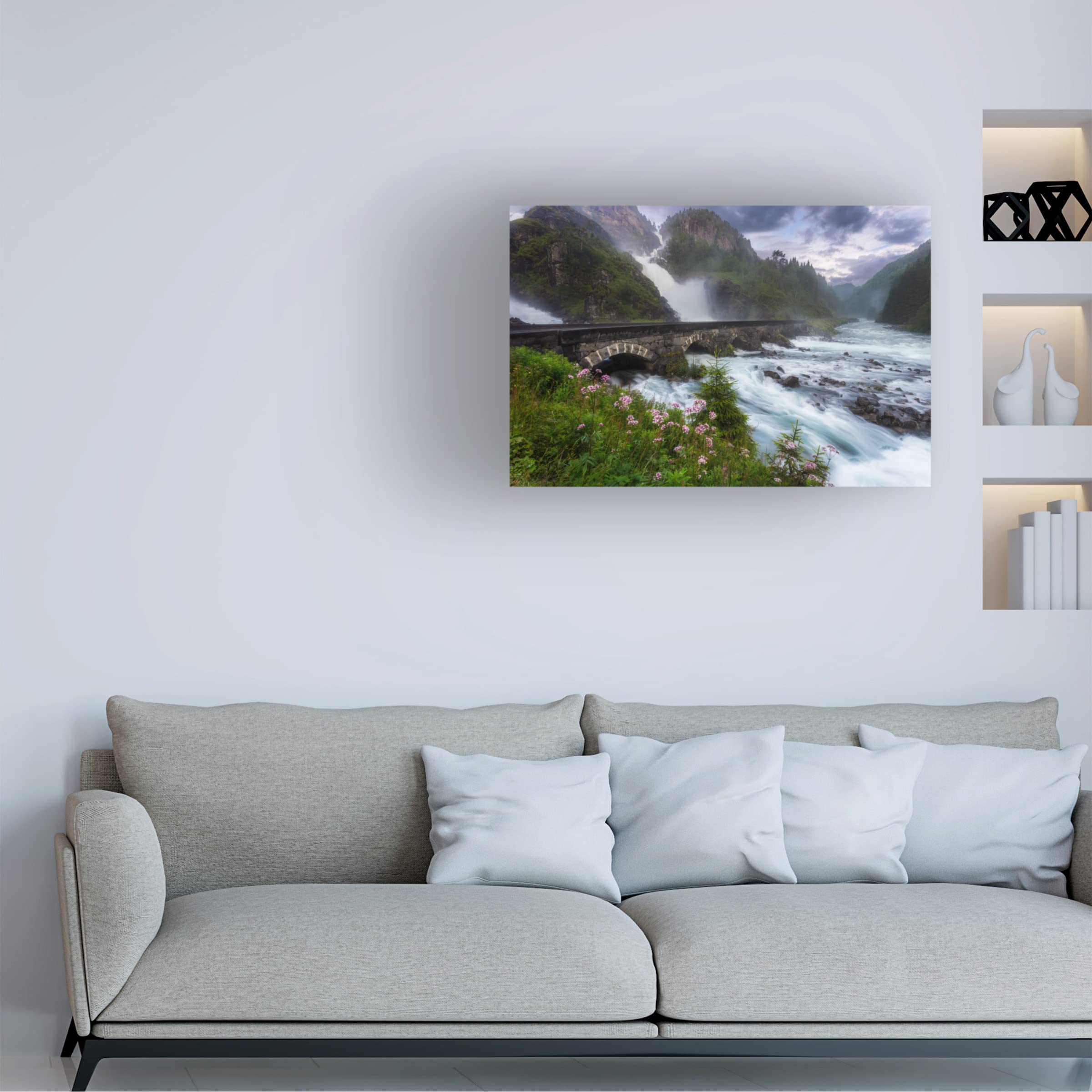 Trademark Fine Art 'Laytefossen' Canvas Wall Art Print by Arvid Bjorkqvist - Stunning Waterfall Landscape Painting for Living Room, Bedroom & Office Decor