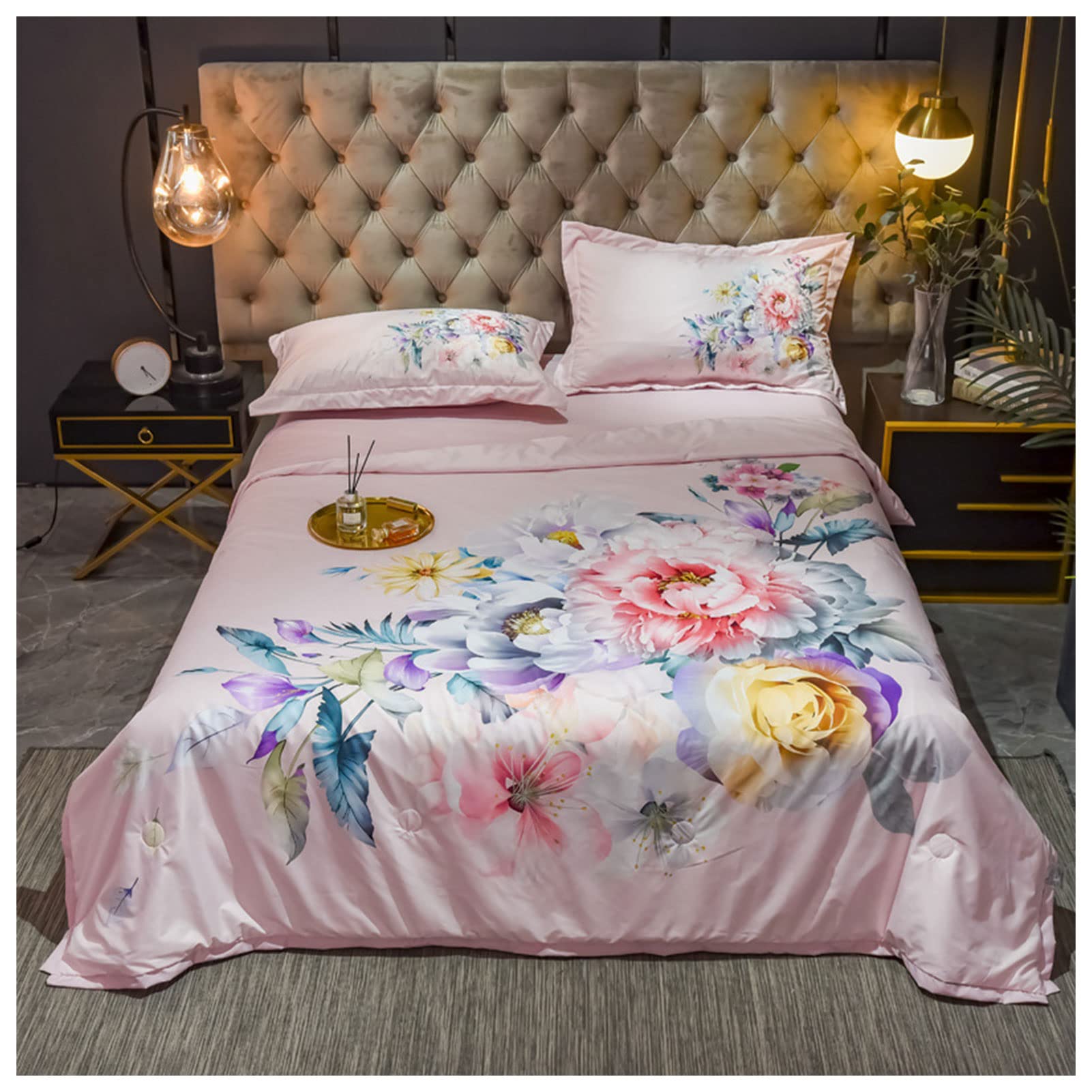 Breathable Tencel Wide-Brim Summer Quilt Set - 4 Piece Washable Silk Cooling Comforter for Hot Sleepers | Perfect for Air-Conditioned Bedrooms & Warm Weather Comfort