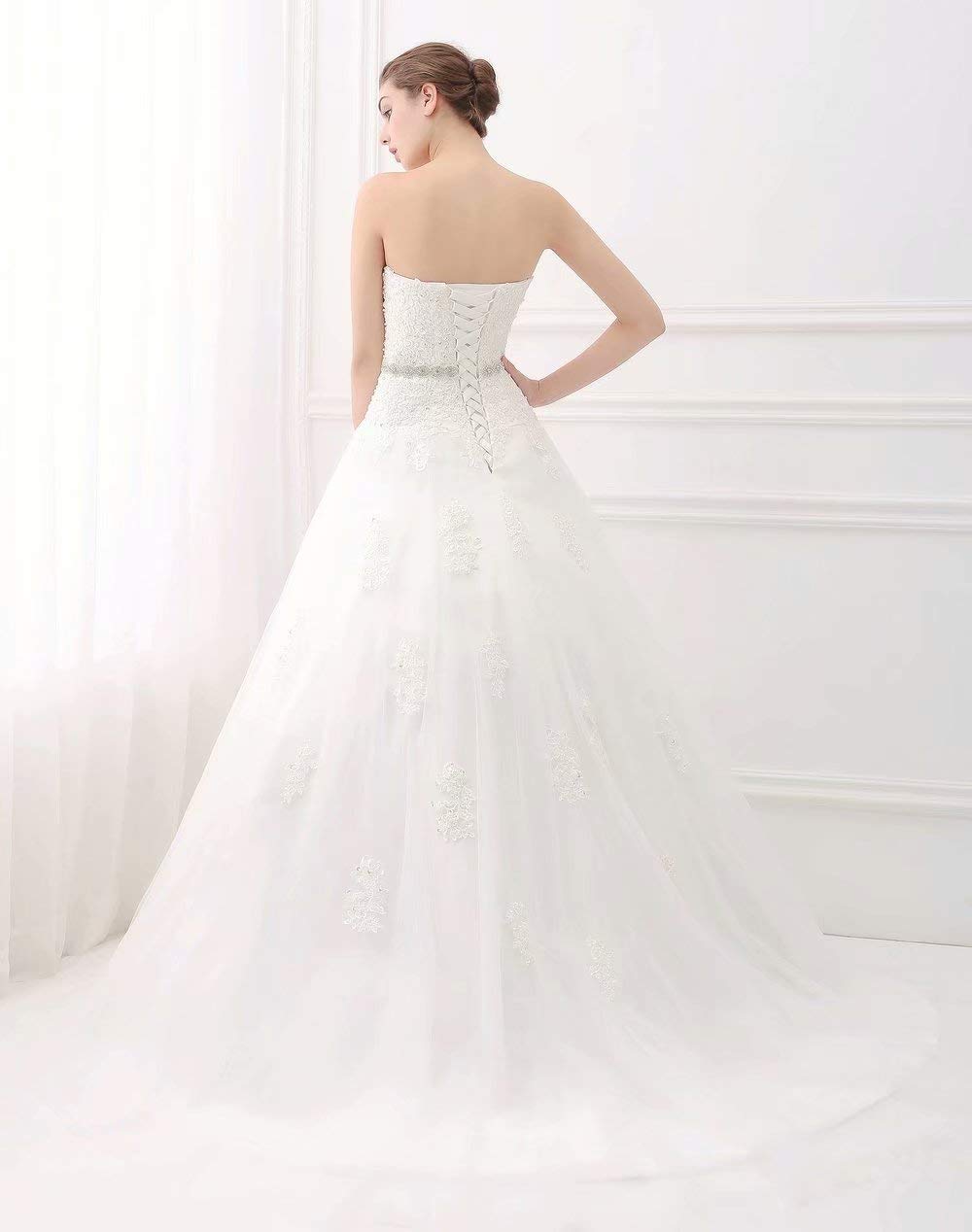 Sweetheart Strapless A-Line Lace Applique Ivory Wedding Dress for Bride | Elegant Bridal Gown for Church Ceremony, Beach Wedding & Romantic Photoshoot