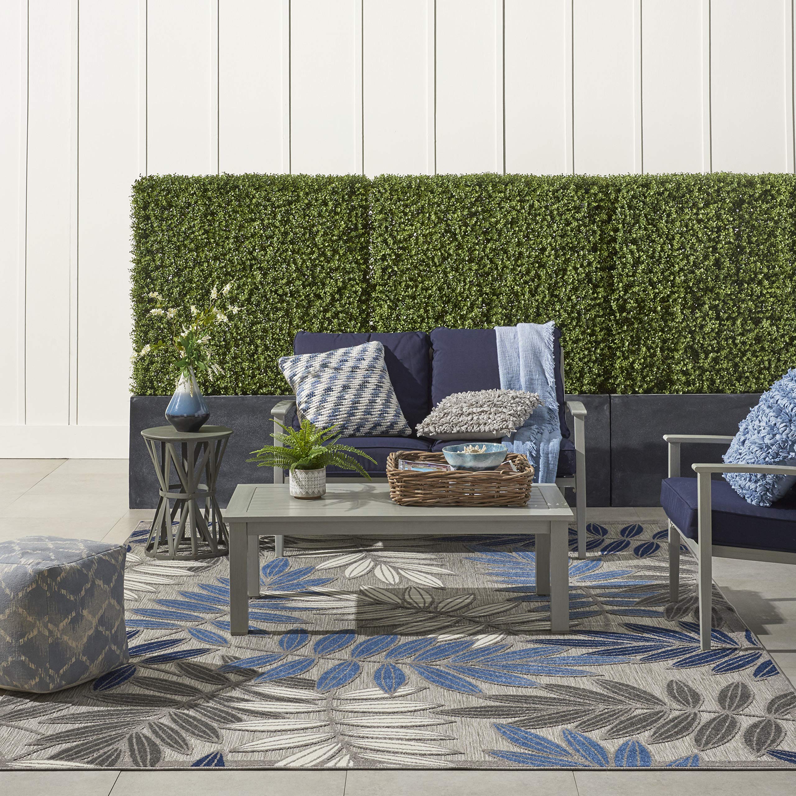 Nourison Aloha Indoor/Outdoor 6' x 9' Area Rug - Soft Grey & Blue Design, Easy Clean, Non-Shedding - Perfect for Bedroom, Living Room, Dining Room, Backyard, Deck & Patio (6x9) | Durable & Stylish Home Decor for Any Space