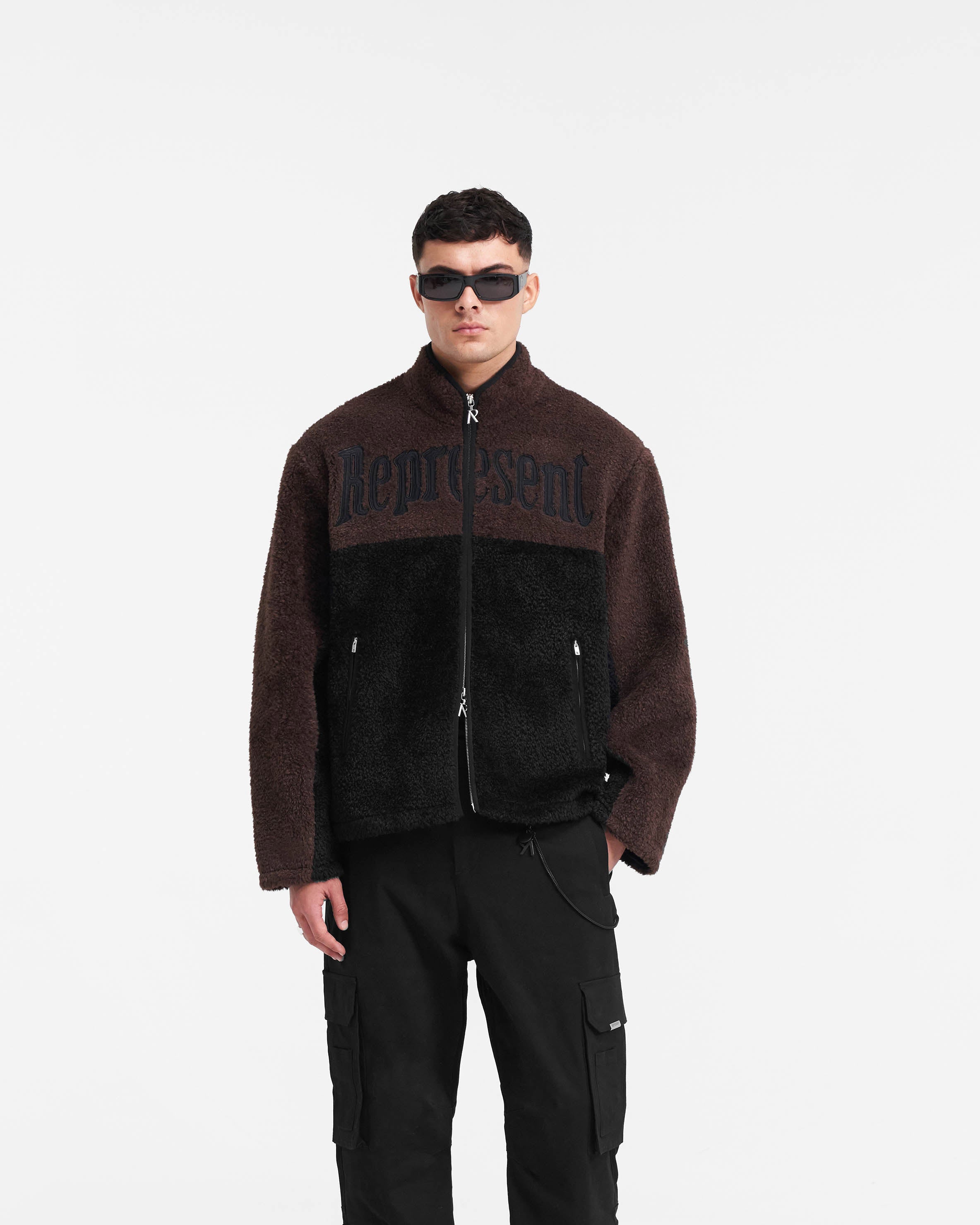 Split Block Fleece Jacket - Black & Vintage Brown for Men & Women | Cozy Winter Outerwear for Hiking, Camping & Outdoor Activities
