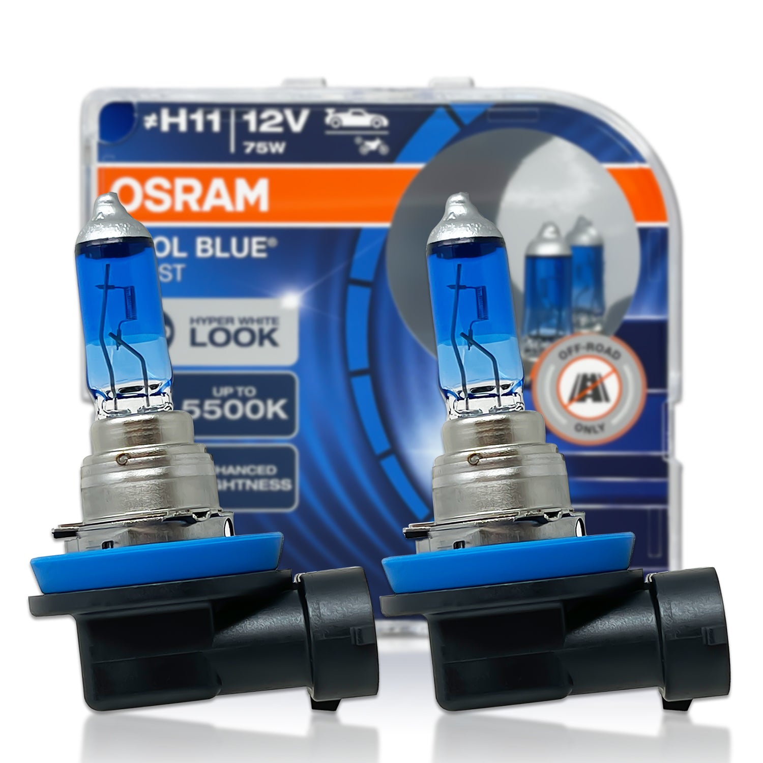 Osram 62211CBB Cool Blue Boost H11 Halogen Bulbs - Pack of 2 | High Performance Headlight Bulbs for Cars, Trucks & SUVs | Enhanced Night Visibility & Stylish Blue Tint