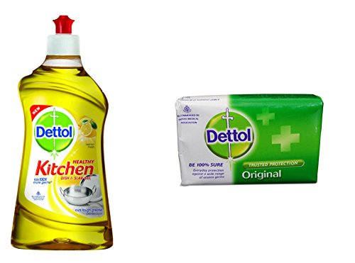 Dettol Lemon Kitchen Dish and Slab Gel - 400ml Antibacterial Dishwashing Liquid with Free 75g Dettol Soap Bar | Perfect for Kitchen Cleaning, Dishwashing & Hygiene