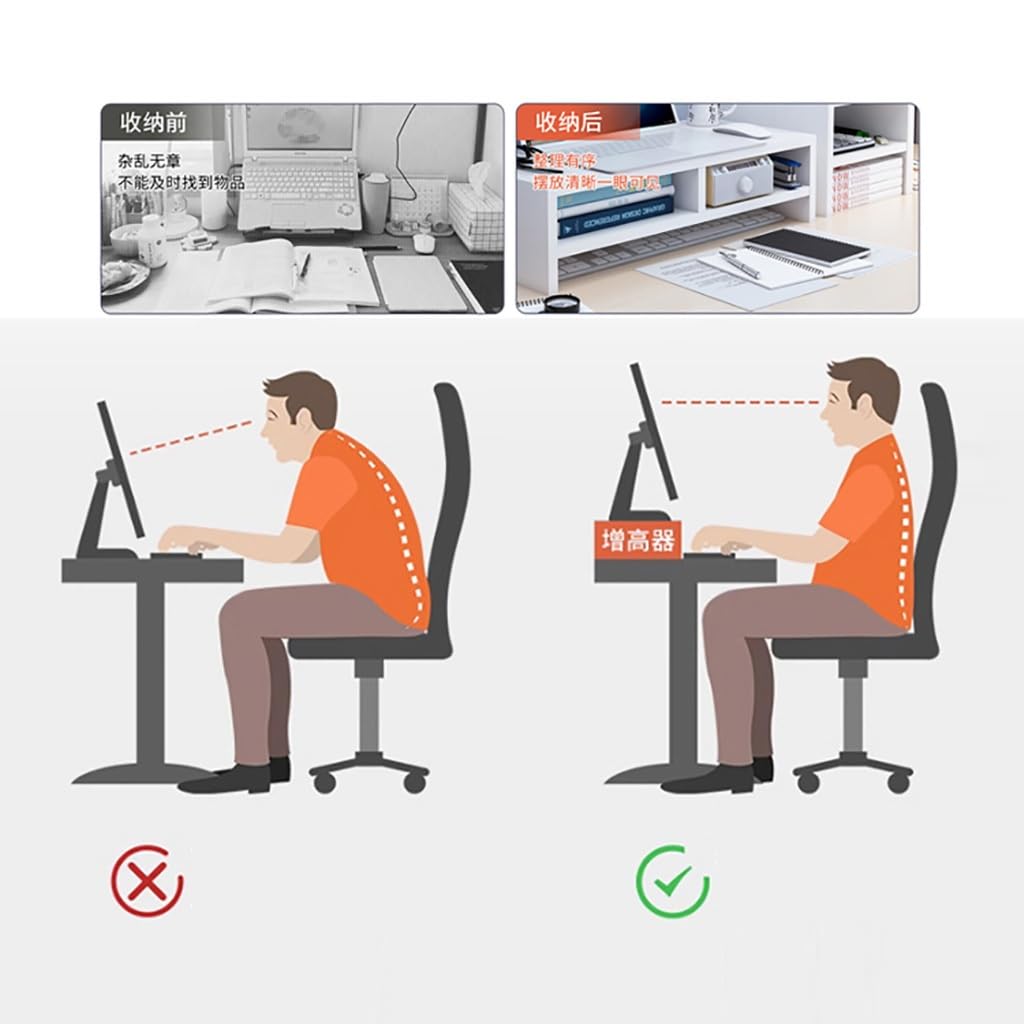 Tyewomiy 3-Tier Monitor Stand for Computer & Laptop - White Desktop Organizer with Storage Shelves (75.7x25x27.6cm) - Perfect for Home Office, Gaming Setup & Workspace Organization
