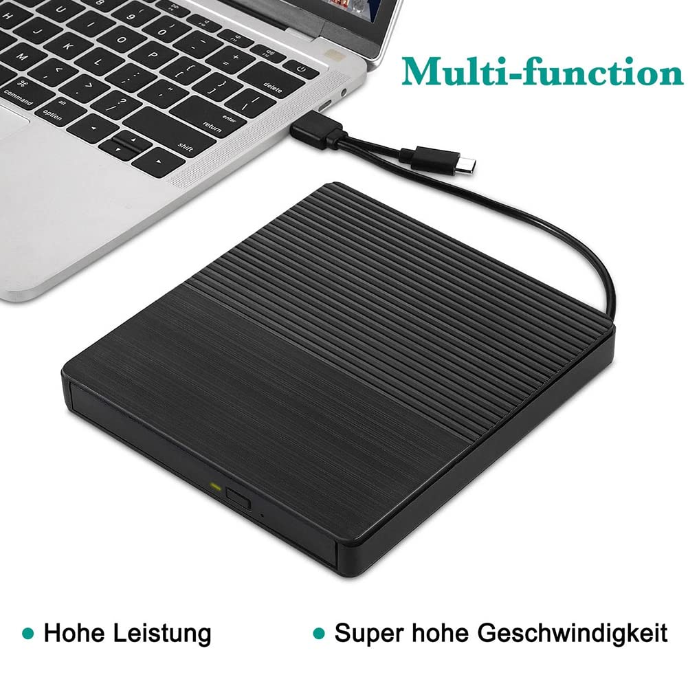 Knadgbft External DVD Burner Drive - USB 3.0 & USB-C Compatible Portable CD/DVD Writer for Laptop, Desktop, Mac, PC - Perfect for Watching Movies, Burning Discs, Installing Software & Data Backup