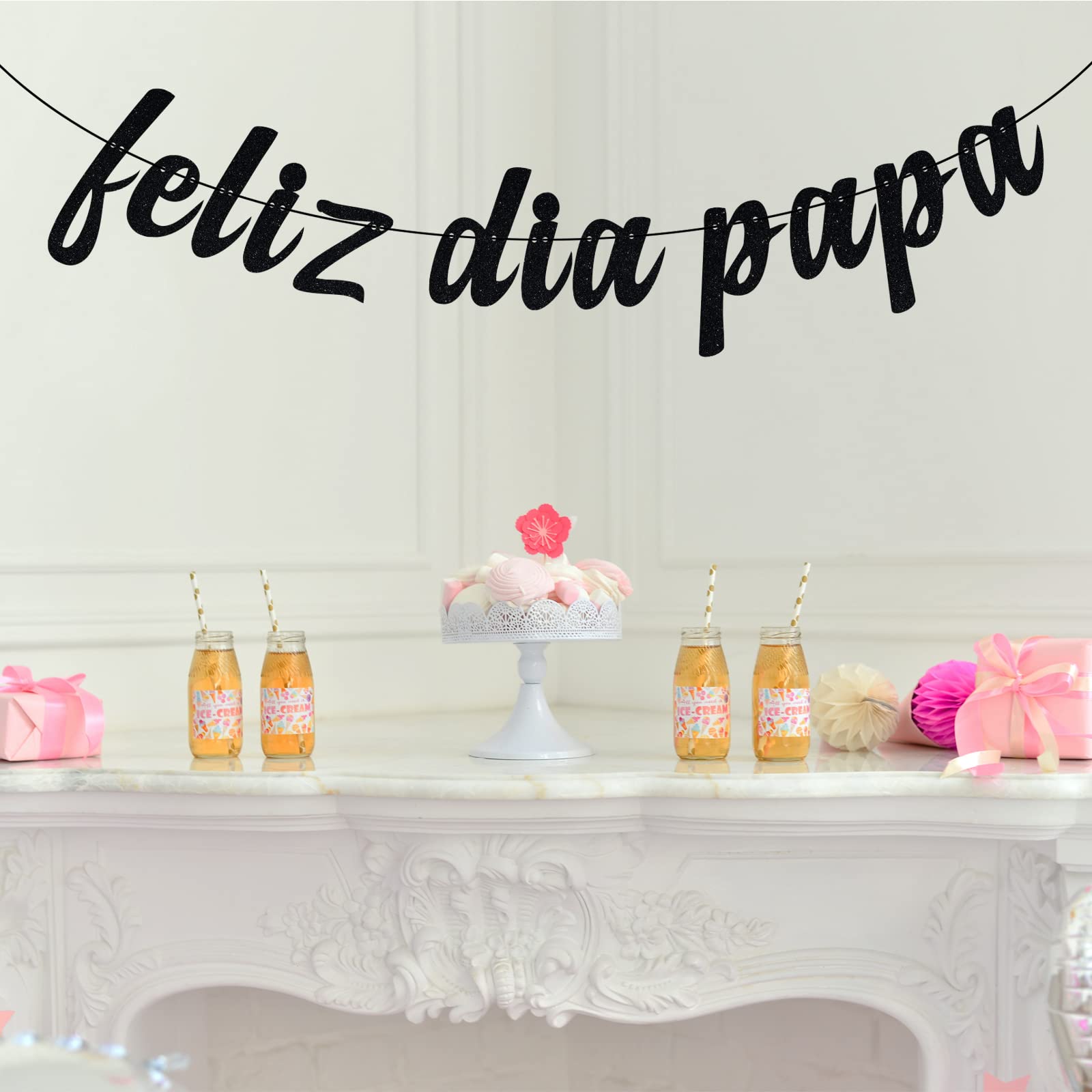 Happy Father's Day Banner - Best Dad Ever Black Glitter Party Decorations for Dad's Birthday & Father's Day Celebrations | Perfect for Home, Office & Party Decor