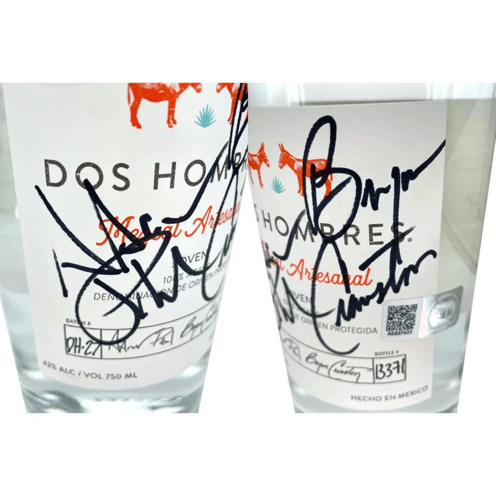 Bryan Cranston & Aaron Paul Signed Dos Hombres Mezcal Bottle - Breaking Bad Memorabilia with Framed License Plate Collage - JSA Certified Authentic - Perfect for Breaking Bad Fans Collection & Man Cave Decor