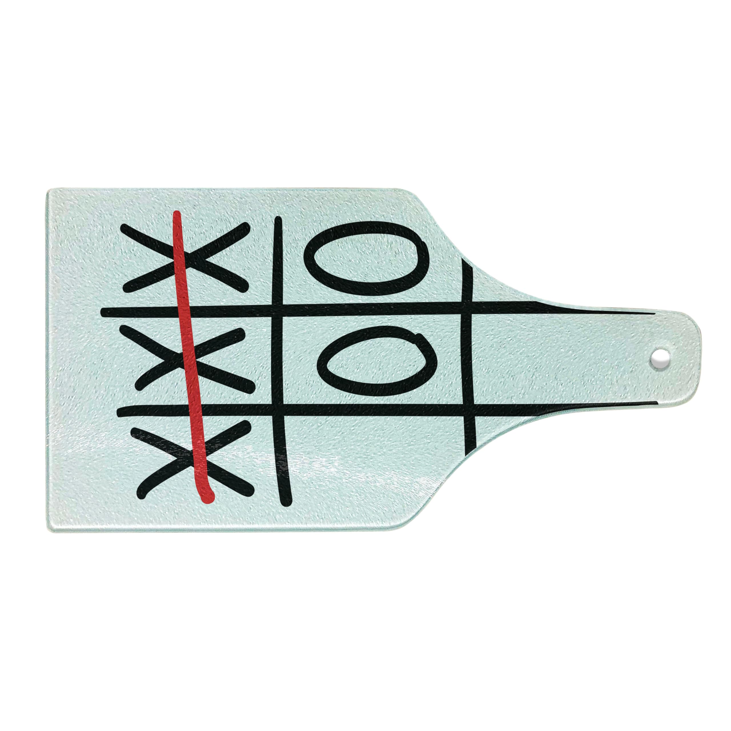 Ambesonne Xo Cutting Board - Hand Drawn Game Pattern Design, Tempered Glass Serving Board for Kitchen & Entertaining, Wine Bottle Shape in Vermilion Black White - Perfect for Charcuterie, Cheese Platters & Party Appetizers