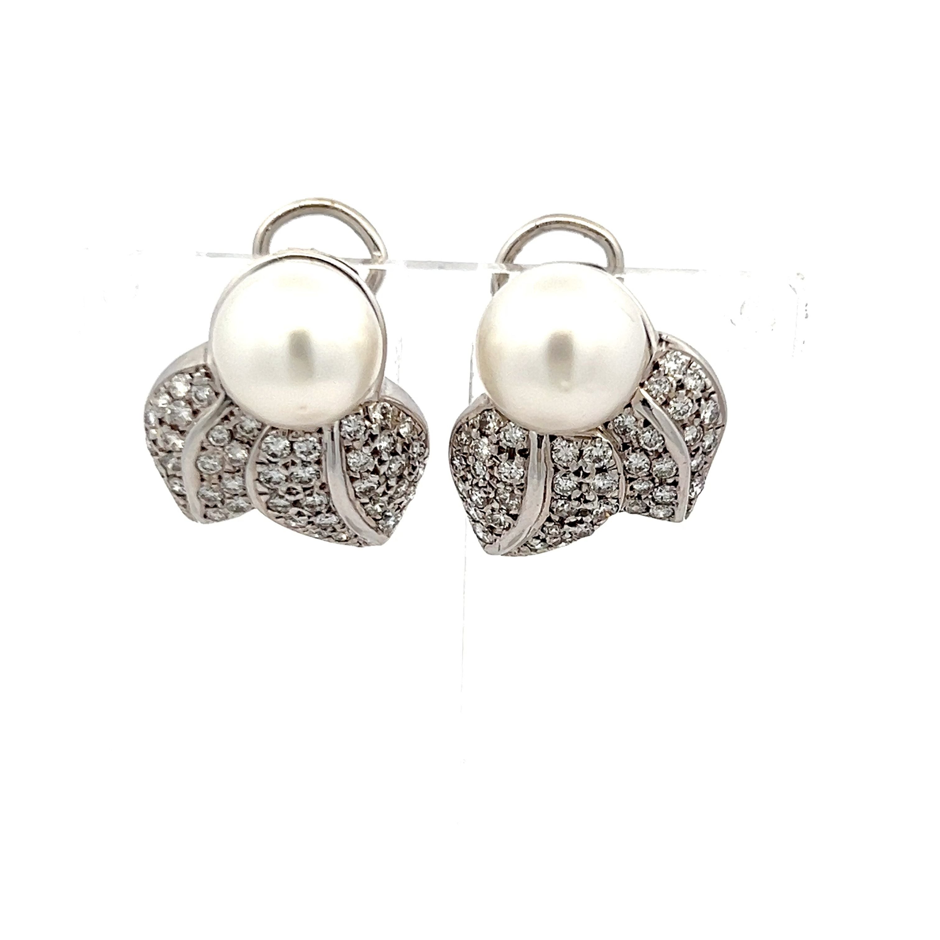 0.80 Carat Round Brilliant Diamond & Pearl 18K White Gold Clip-On Earrings for Women | Elegant Wedding, Party & Evening Wear Jewelry Gift