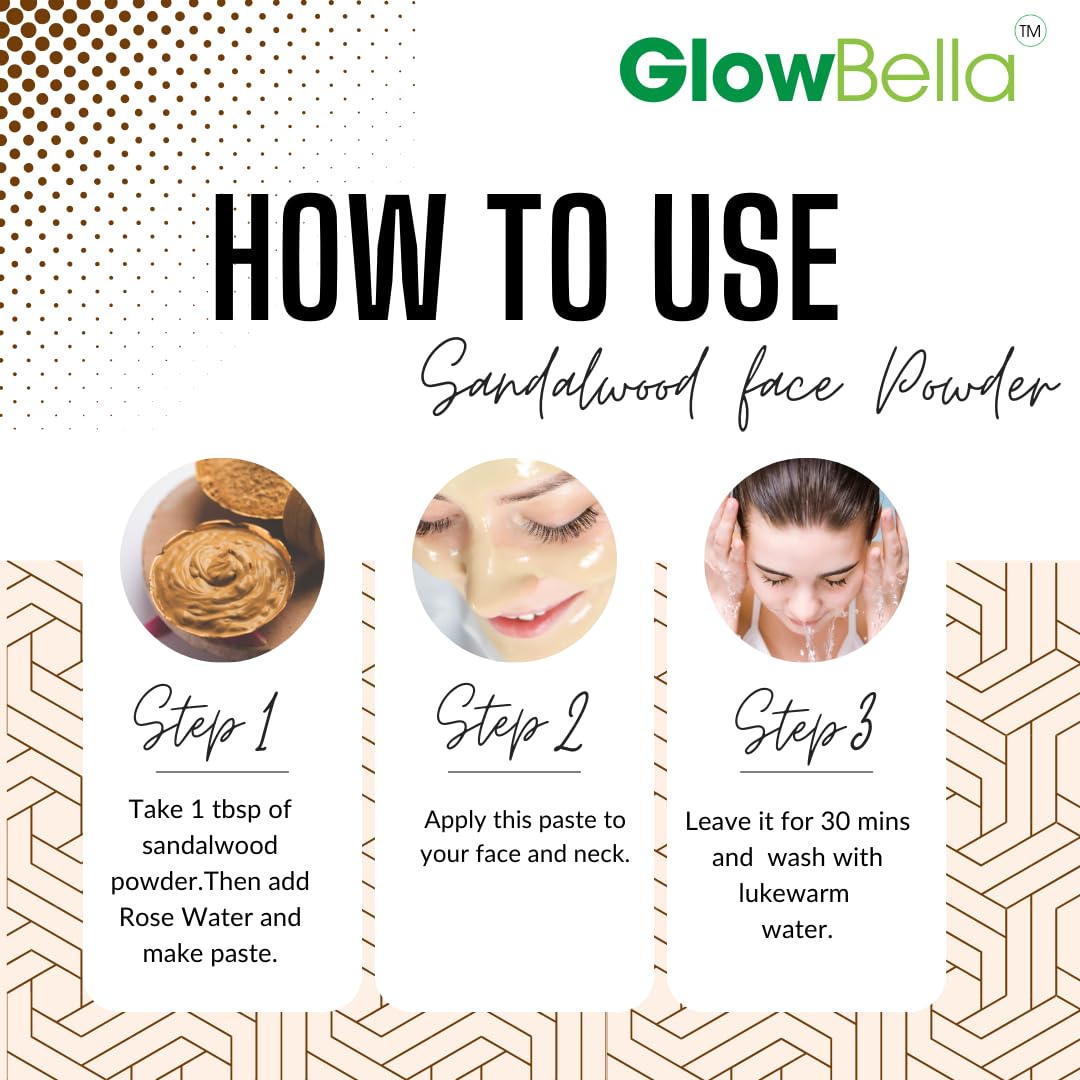 Glow Bella Pure Organic Sandalwood Powder for Face & Skin Care - 100g | Natural Chandan Powder for Brightening, Acne Treatment & Glowing Skin | Perfect for DIY Face Masks, Spa Treatments & Ayurvedic Skincare