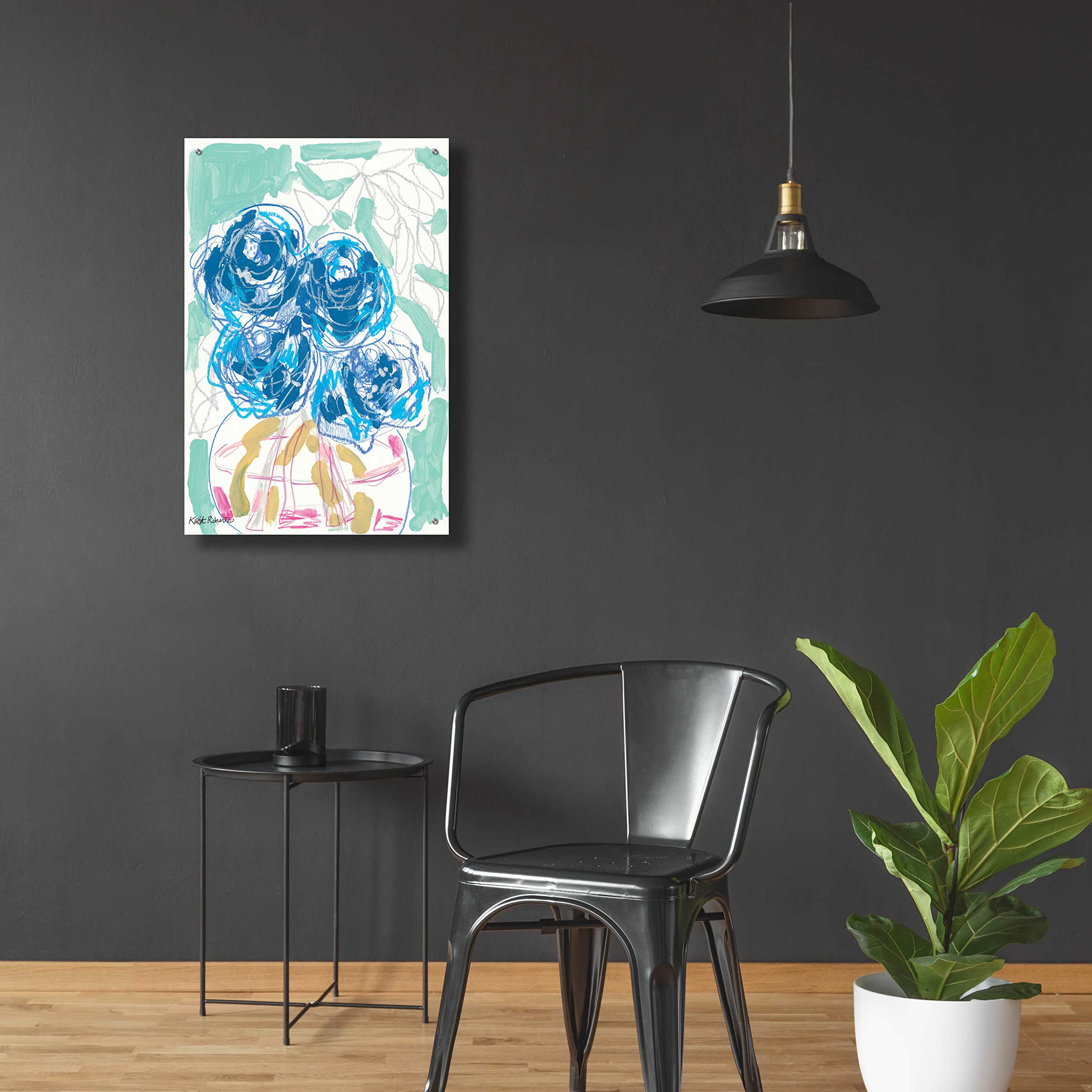 Kait Roberts 'Nightstand Blooms in Water' Acrylic Glass Wall Art - 24x36 Inches Modern Abstract Floral Painting - Perfect for Living Room, Bedroom & Office Decor