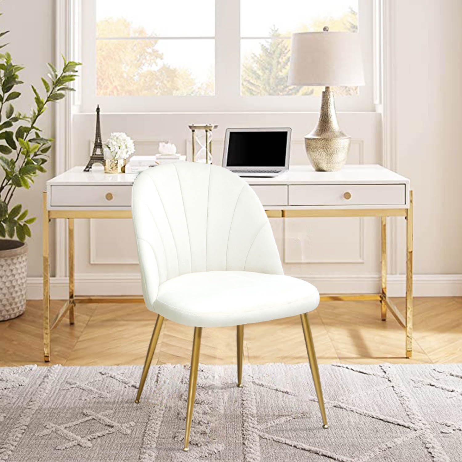 X-VOLSPORT Velvet Dining Chairs Set of 2 - Modern Accent Chairs for Living Room, Bedroom & Office - Armless Vanity Chairs with Gold Metal Legs - Beige Upholstered Seating for Home Decor, Guest Reception & Dining Area