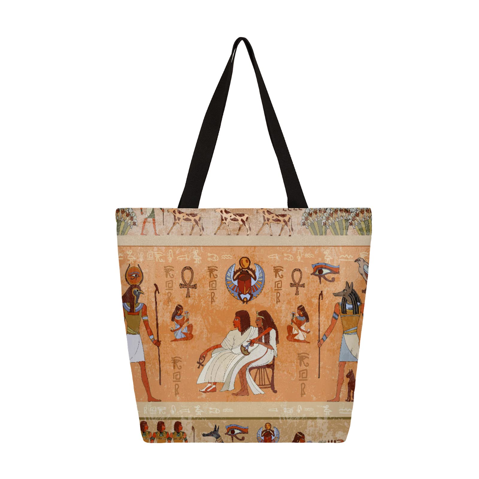 **Pardick African Egyptian Print Canvas Tote Bag for Women - Reusable Eco-Friendly Shopping Bag, Laptop Bag for School, Work, Gym, Hiking, Picnic, Travel & Beach**    *Use Case: Perfect for daily errands, school essentials, gym workouts, outdoor adventures, beach trips, and stylish everyday carry.*